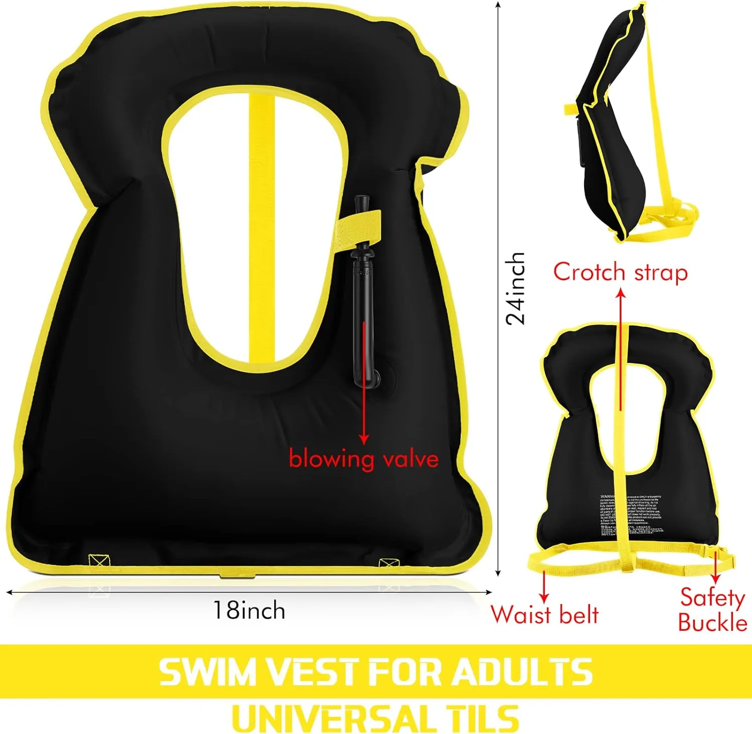 Jerify 4 Pcs Inflatable Snorkel Vest Adults, Portable Swim Vest Jackets, Adjustable Kayaking Jackets Safety Vests for Snorkeling Swimming Diving Surfing
