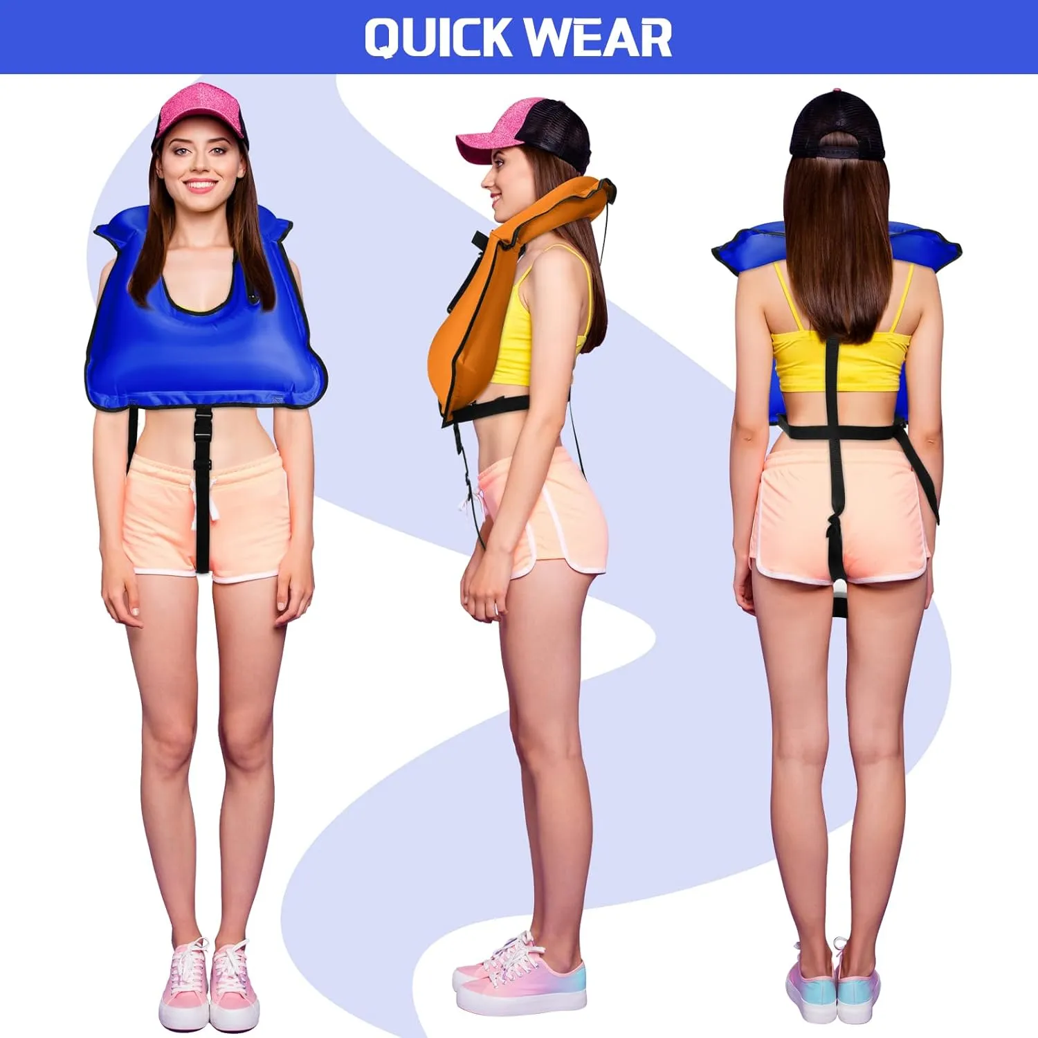 Jerify 4 Pcs Inflatable Snorkel Vest Adults, Portable Swim Vest Jackets, Adjustable Kayaking Jackets Safety Vests for Snorkeling Swimming Diving Surfing