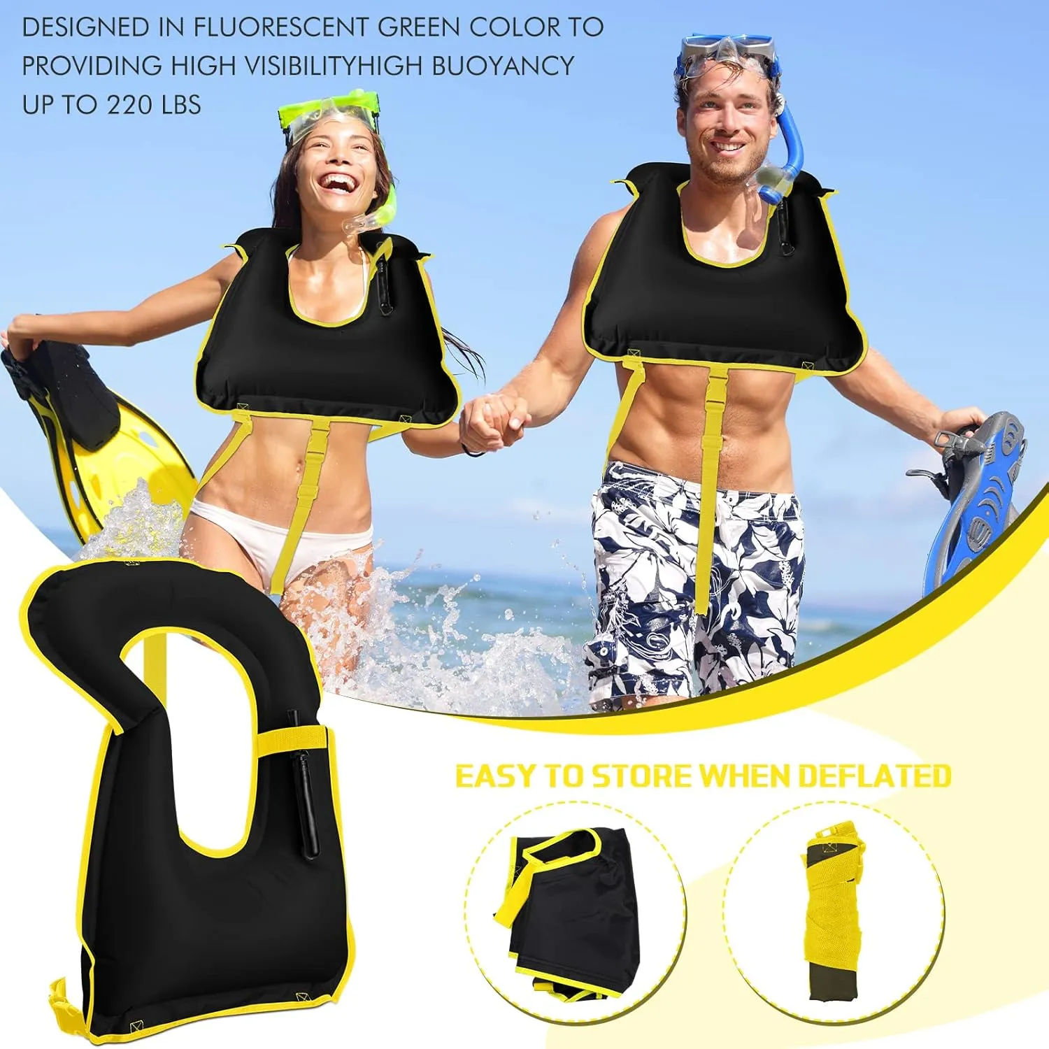 Jerify 4 Pcs Inflatable Snorkel Vest Adults, Portable Swim Vest Jackets, Adjustable Kayaking Jackets Safety Vests for Snorkeling Swimming Diving Surfing