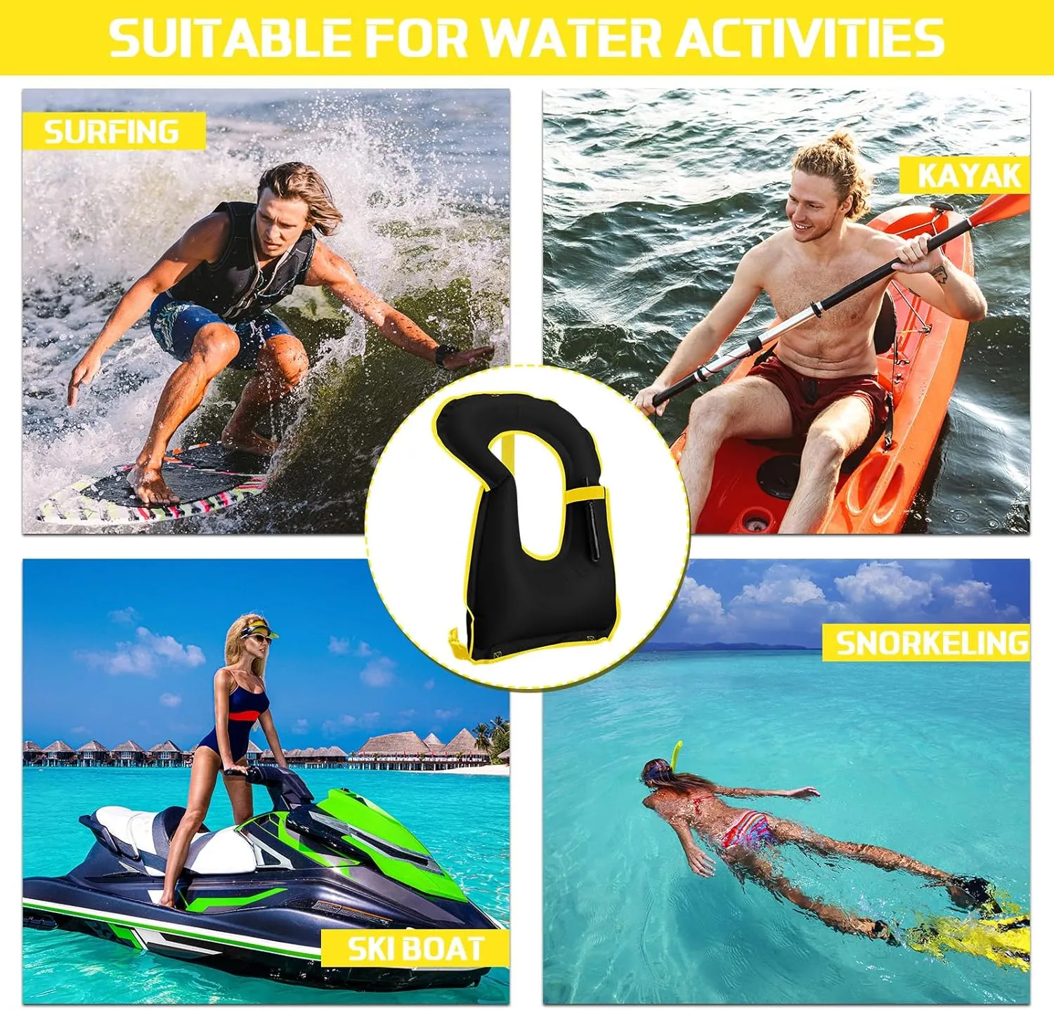 Jerify 4 Pcs Inflatable Snorkel Vest Adults, Portable Swim Vest Jackets, Adjustable Kayaking Jackets Safety Vests for Snorkeling Swimming Diving Surfing