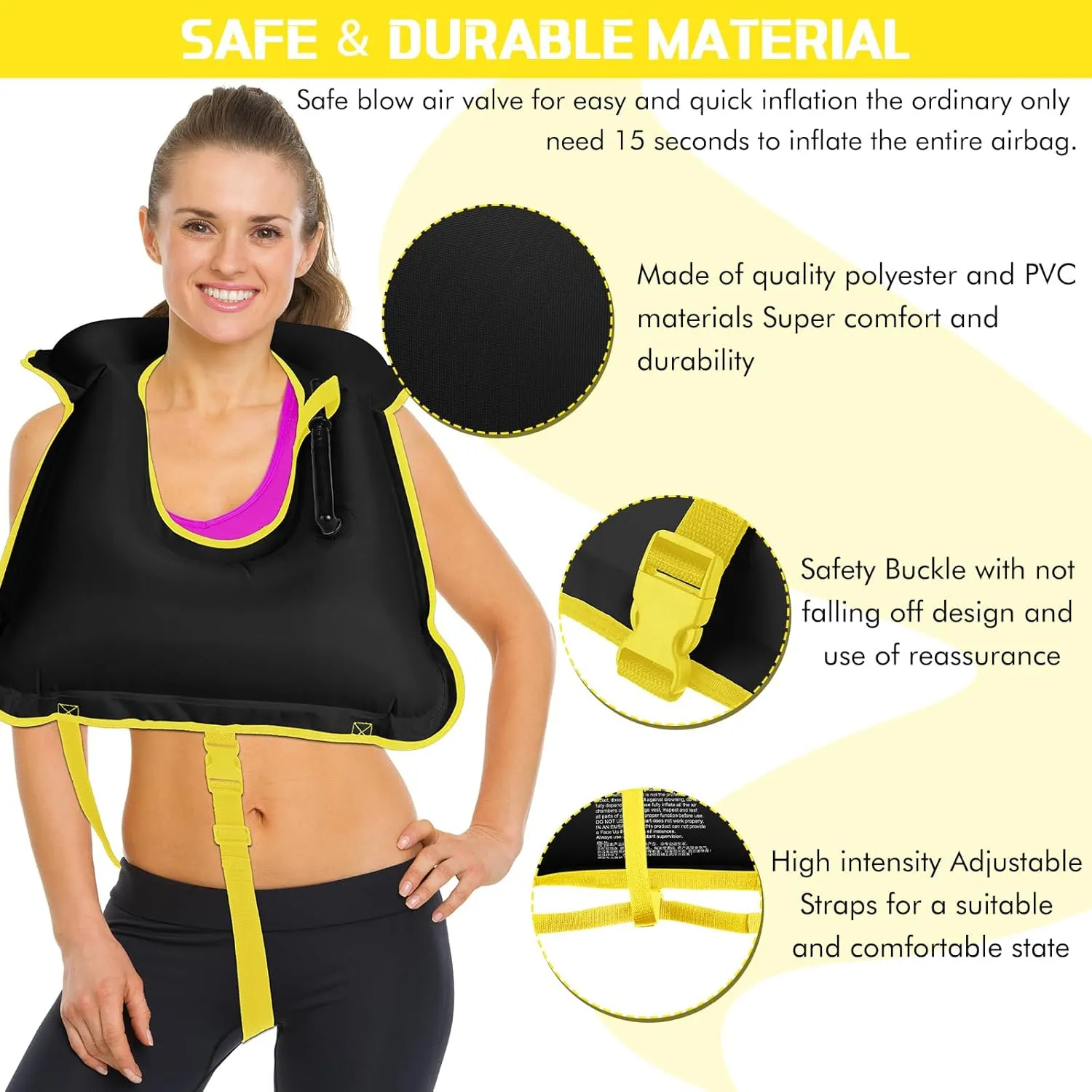 Jerify 4 Pcs Inflatable Snorkel Vest Adults, Portable Swim Vest Jackets, Adjustable Kayaking Jackets Safety Vests for Snorkeling Swimming Diving Surfing