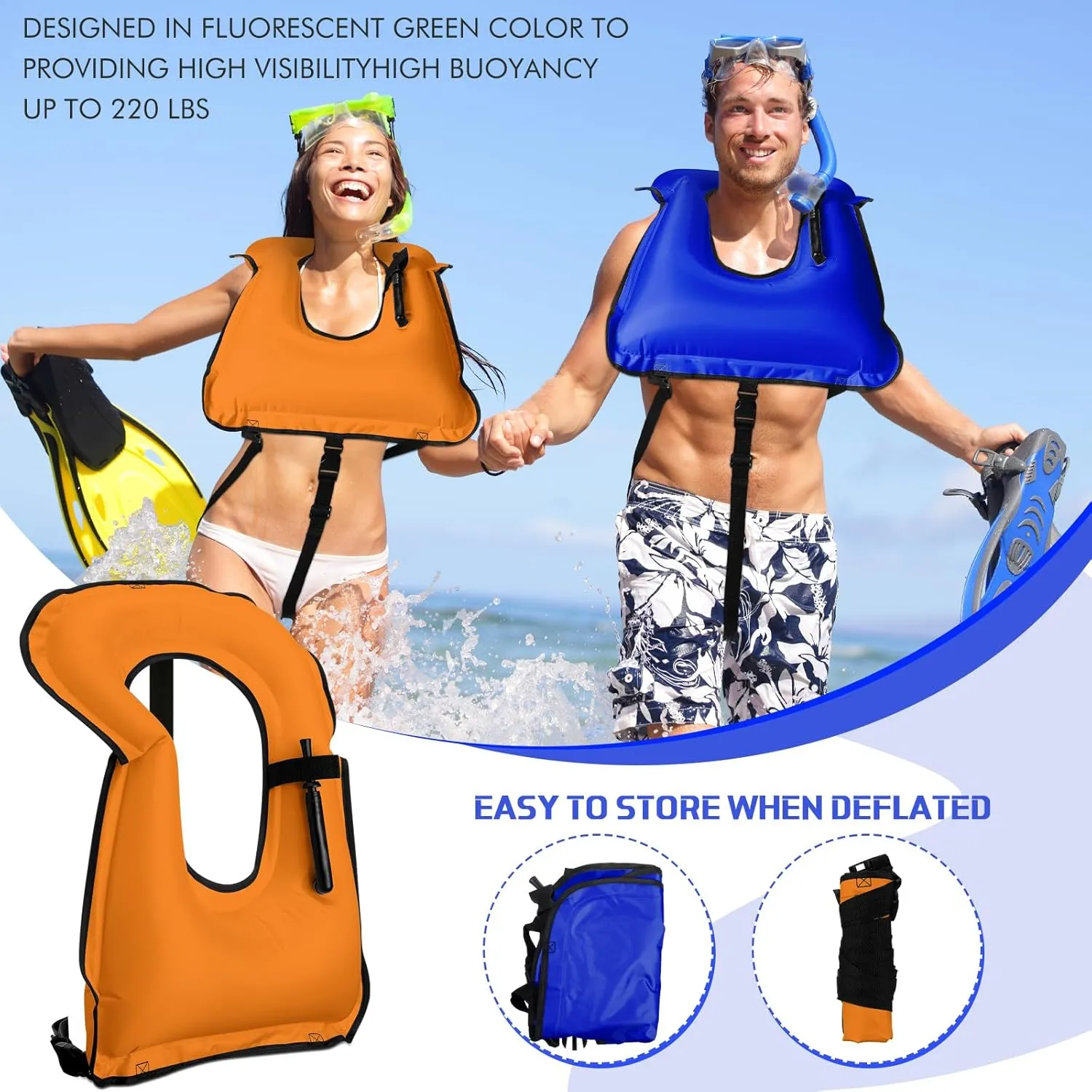 Jerify 4 Pcs Inflatable Snorkel Vest Adults, Portable Swim Vest Jackets, Adjustable Kayaking Jackets Safety Vests for Snorkeling Swimming Diving Surfing