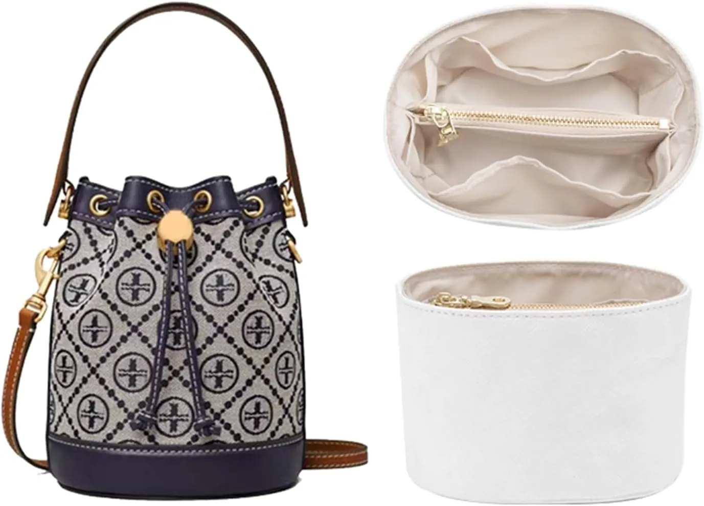 Jisinlov Bag Organizer Insert,Purse Inner Suitable for Tory Burch T MONOGRAM Mini Bucket Bag, Waterproof Dupont Paper Surface and Satin Linning(Waterproof-Mini)