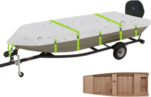 Jon Boat Cover Fit Havoc DB1565, DBST1650, 1653 Hunting Boats, 16ft Trailerable 900D Heavy Duty with PU Coating 100% Waterproof & UV-Resistant, [Motor Cover Included]