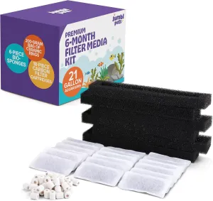 JumblPets Premium 6-Month Filter Media Kit Including 6-Piece Bio-sponges, 200-Gram Bag of Ceramic Rings, and 18-Piece Carbon Filter Cartridges for 21-Gallon Aquariums