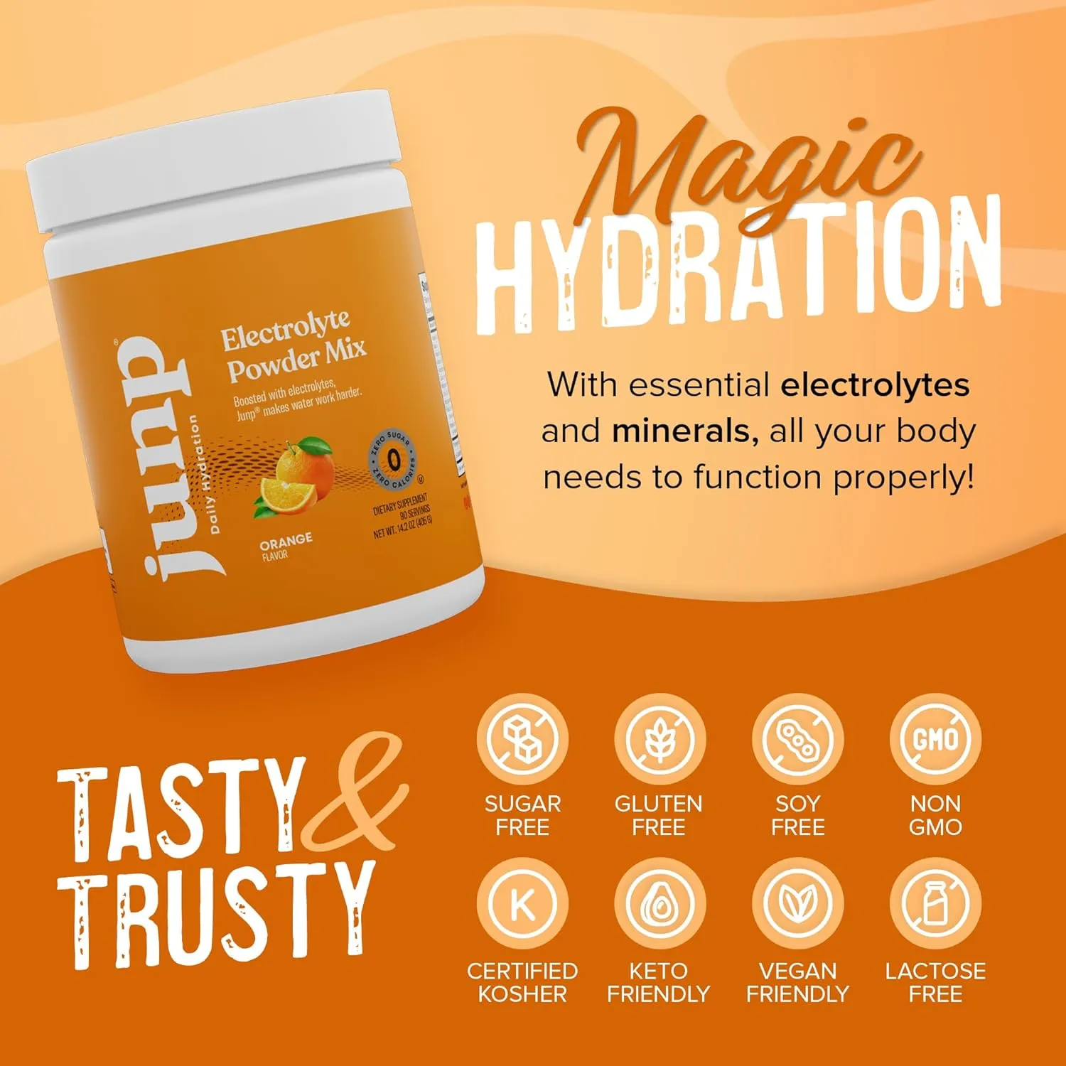 JUNP Electrolytes Powder No Sugar No Carbs, Sweet Tangy Citrus Orange Keto Electrolyte Drink Mix, Potassium & Salt Hydration Powder Electrolytes Zero Calorie Sugar Free Electrolyte Powder, 90 Servings