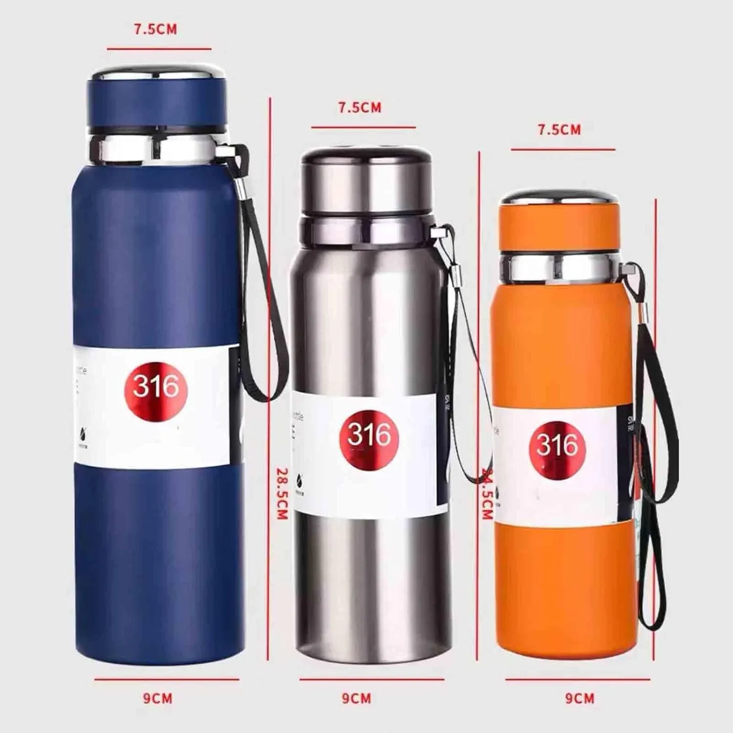 JUSHZ Sports Mens Water Bottle Water Bottles Leakproof Stainless Steel Adult for Women Girls Keep Water Cold with Filter Thermos Flask Insulated Vacuum Stainless Steel High Capacity (800ML,Black)