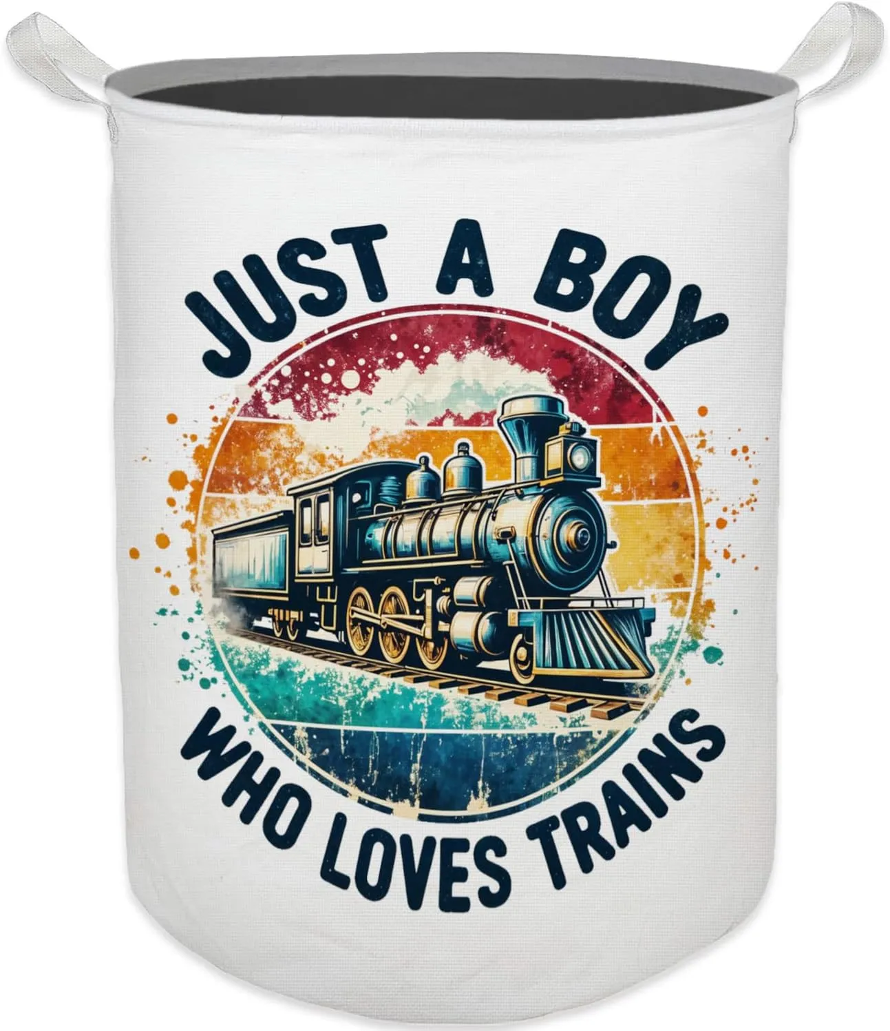 Just a Boy Who Loves Trains Laundry Basket, Toybox for Boys, Gifts for Train Lovers Enthusiasts Laundry Hamper Waterproof Collapsible Storage Bin Organizer for Bedroom Bathroom Dorm Clothes Toys