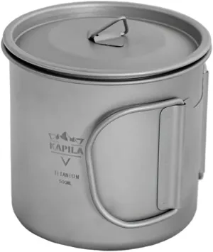 KAPILA 500ml Titanium Cup/Pot Lightweight Backpacking Camping Mug Foldable Handle Titanium Pot with Lid Camping Hiking Picnic Open Fire Cooking (500ML)