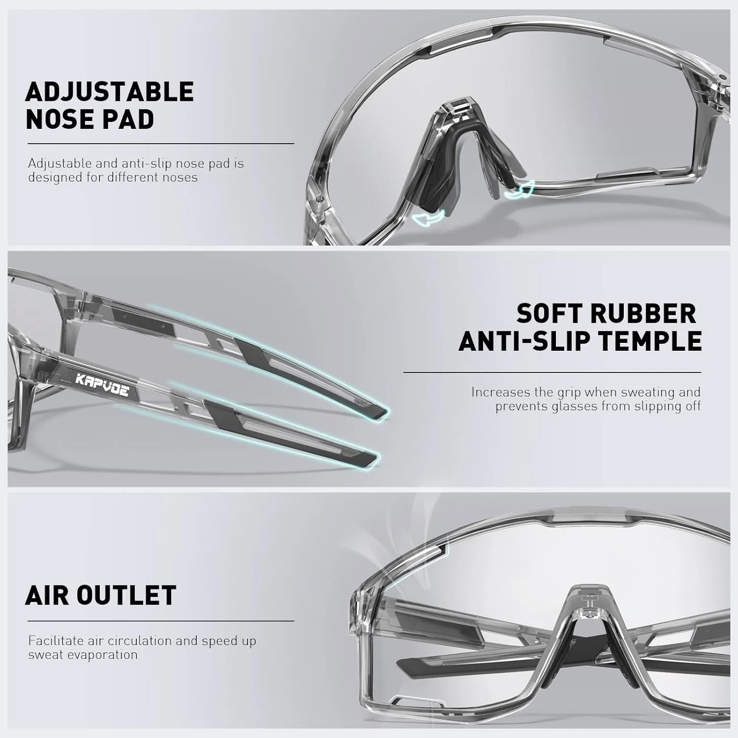 KAPVOE Photochromic Cycling Glasses Men Mountain Bike Sunglasses Women Clear MTB Sports Goggles Bicycle Triathlon K180