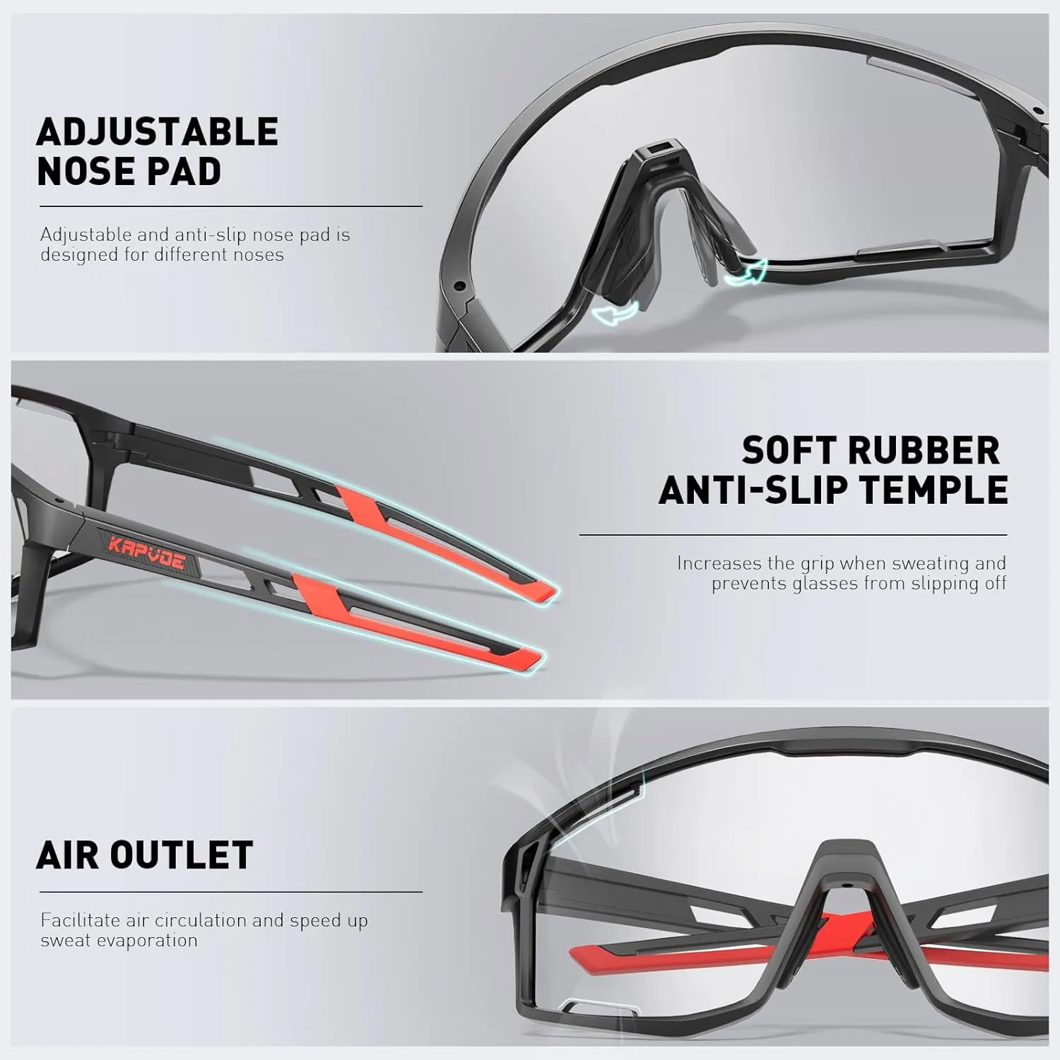 KAPVOE Photochromic Cycling Glasses Men Mountain Bike Sunglasses Women Clear MTB Sports Goggles Bicycle Triathlon K180