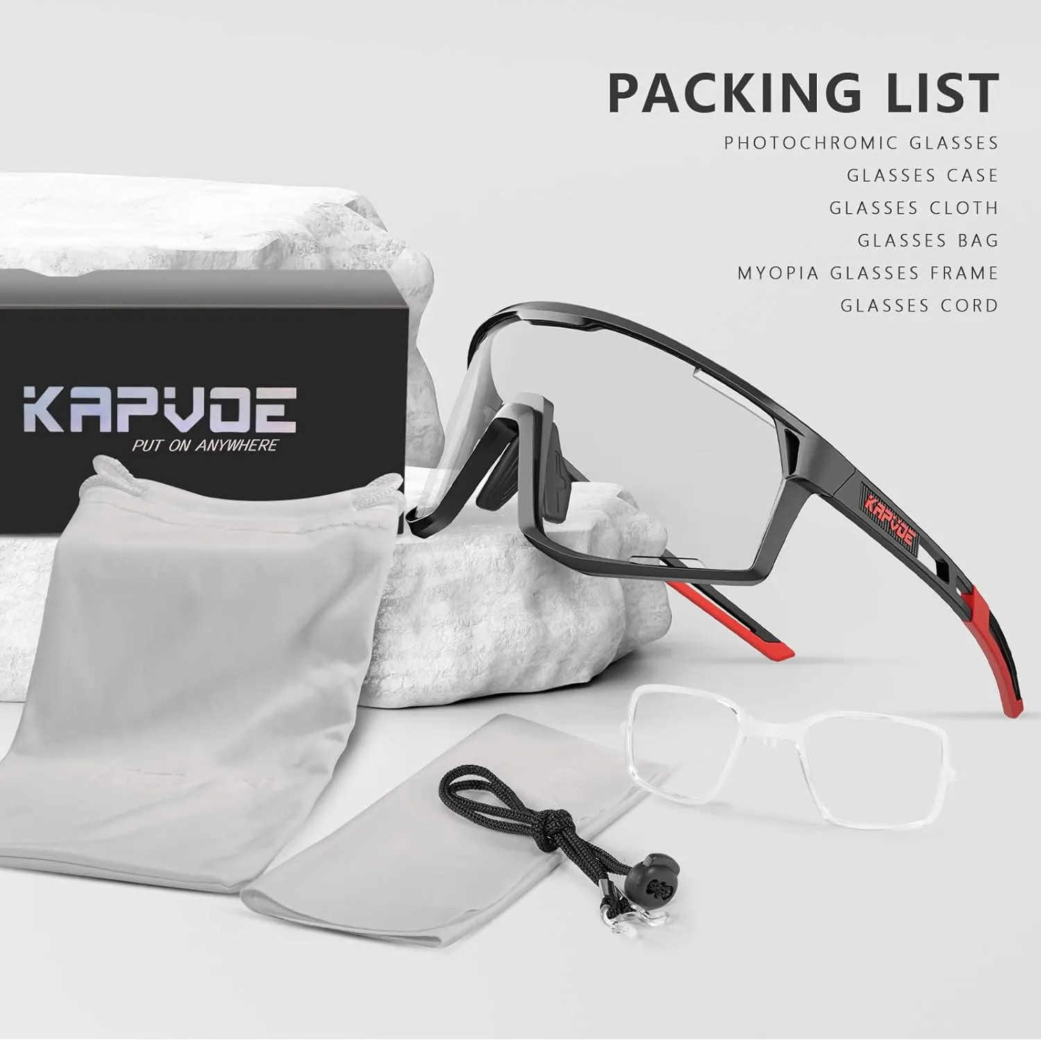 KAPVOE Photochromic Cycling Glasses Men Mountain Bike Sunglasses Women Clear MTB Sports Goggles Bicycle Triathlon K180
