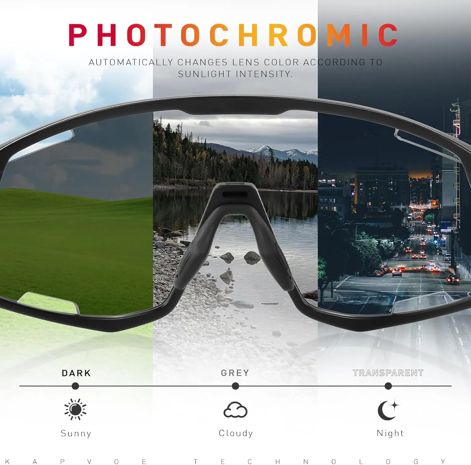 KAPVOE Photochromic Cycling Glasses Men Mountain Bike Sunglasses Women Clear MTB Sports Goggles Bicycle Triathlon K180