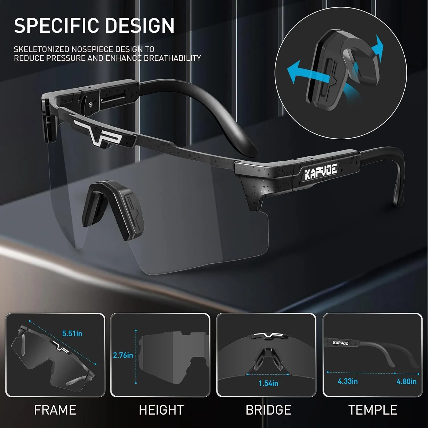 KAPVOE Photochromic Cycling Glasses Sports Sunglasses Mountain Bike Gasses Clear MTB Glasses Men Women Bicycle Riding Glasses