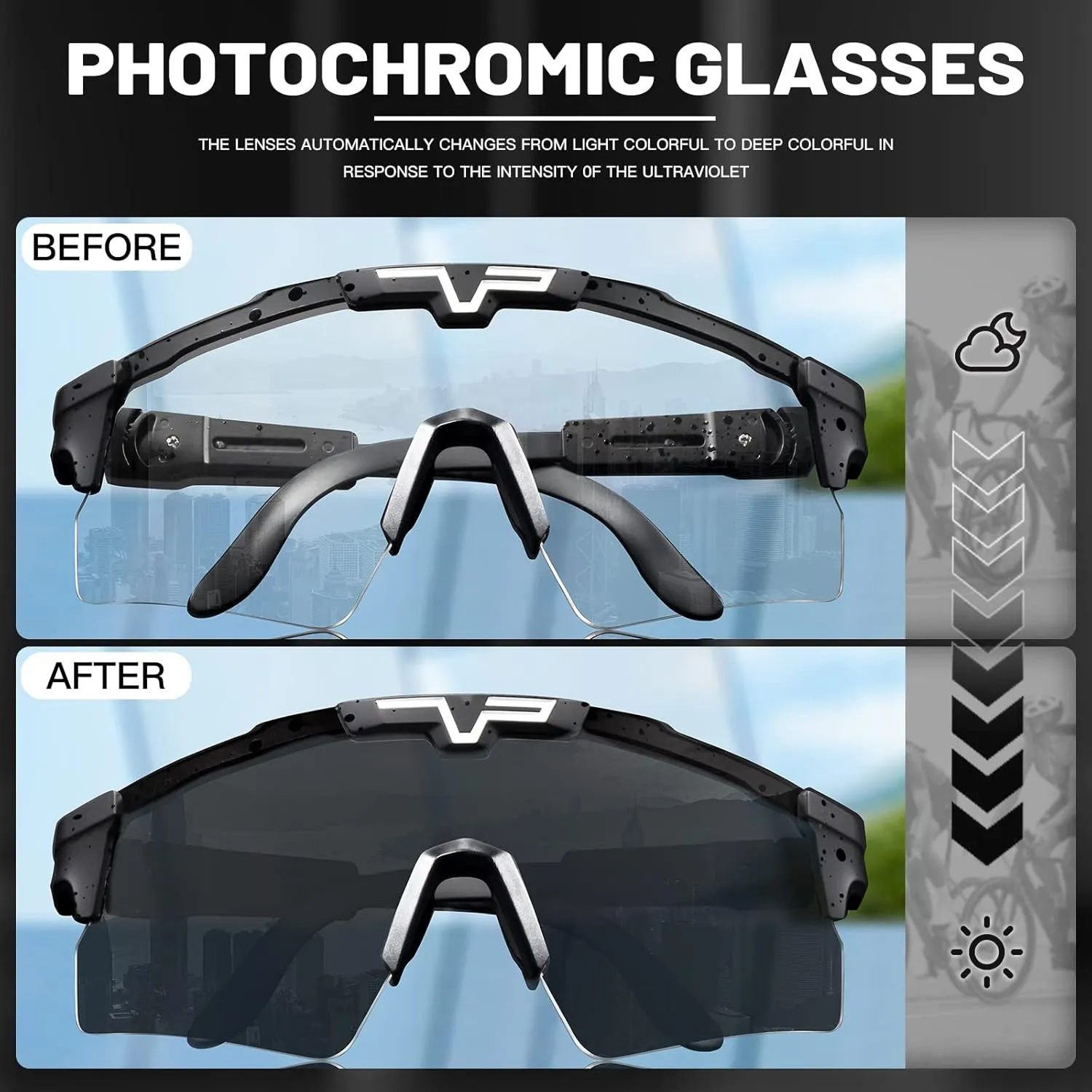 KAPVOE Photochromic Cycling Glasses Sports Sunglasses Mountain Bike Gasses Clear MTB Glasses Men Women Bicycle Riding Glasses