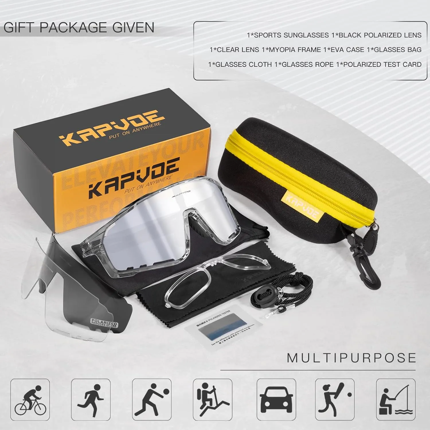 KAPVOE Polarized Cycling Glasses Men Women Mountain Bike Glasses MTB Riding TR90 Sport Sunglasses Running Bicycle K76