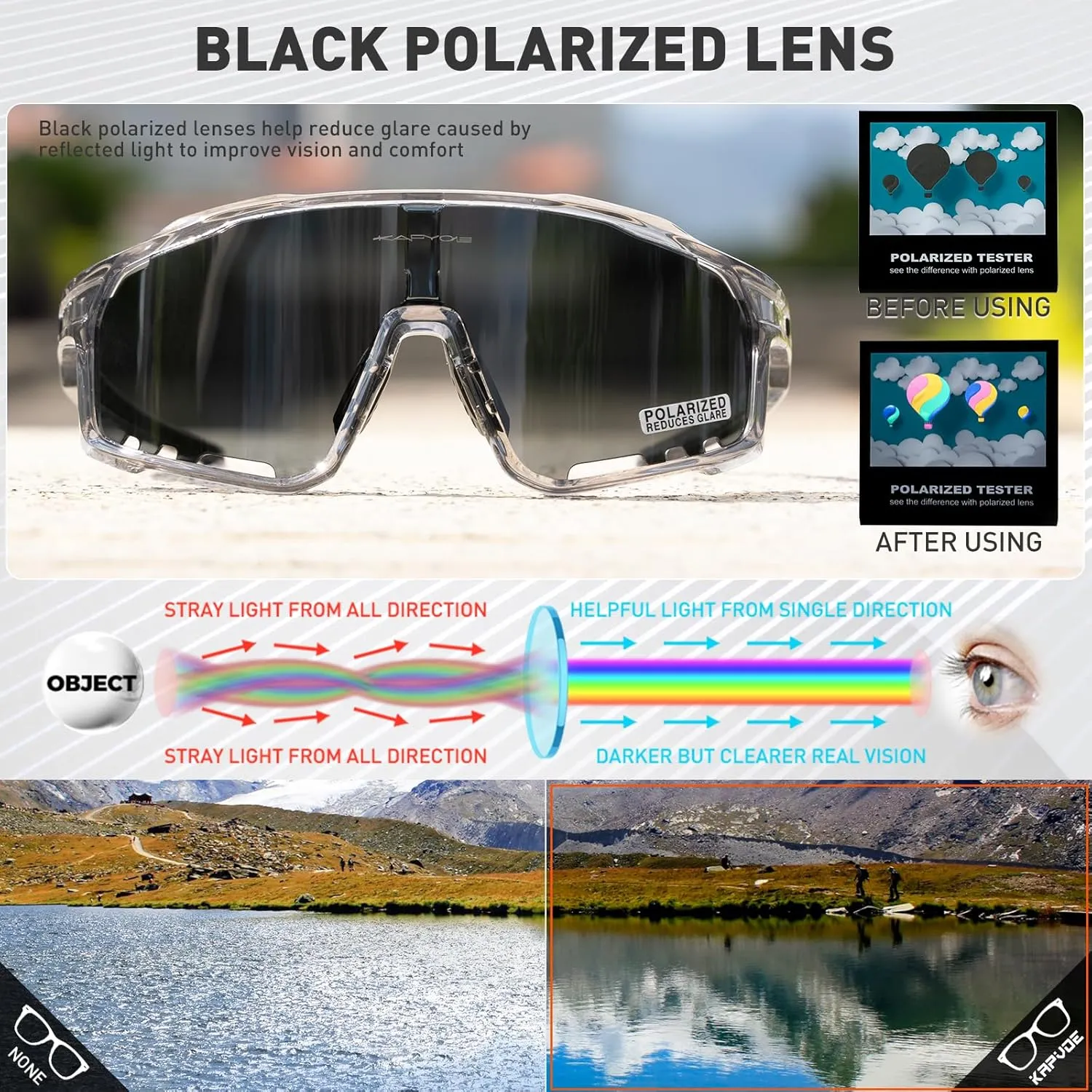 KAPVOE Polarized Cycling Glasses Men Women Mountain Bike Glasses MTB Riding TR90 Sport Sunglasses Running Bicycle K76