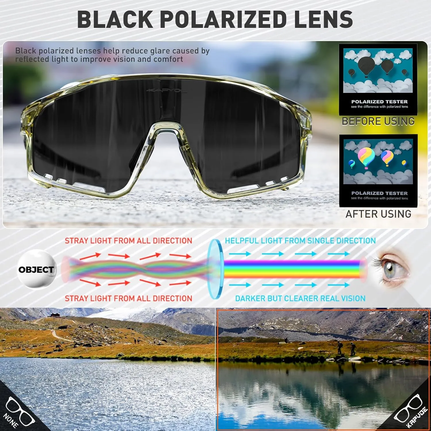 KAPVOE Polarized Cycling Glasses Men Women Mountain Bike Glasses MTB Riding TR90 Sport Sunglasses Running Bicycle K76