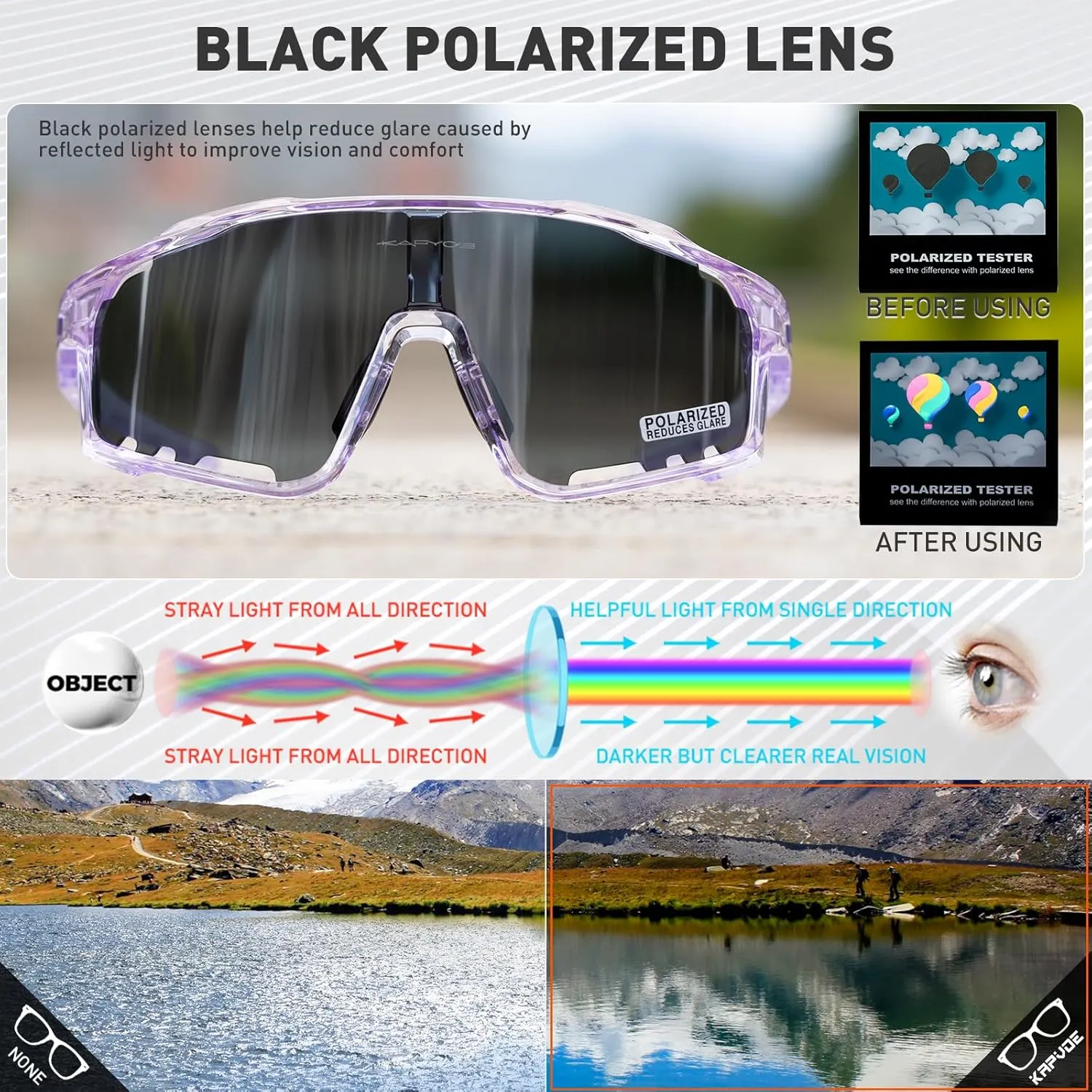 KAPVOE Polarized Cycling Glasses Men Women Mountain Bike Glasses MTB Riding TR90 Sport Sunglasses Running Bicycle K76