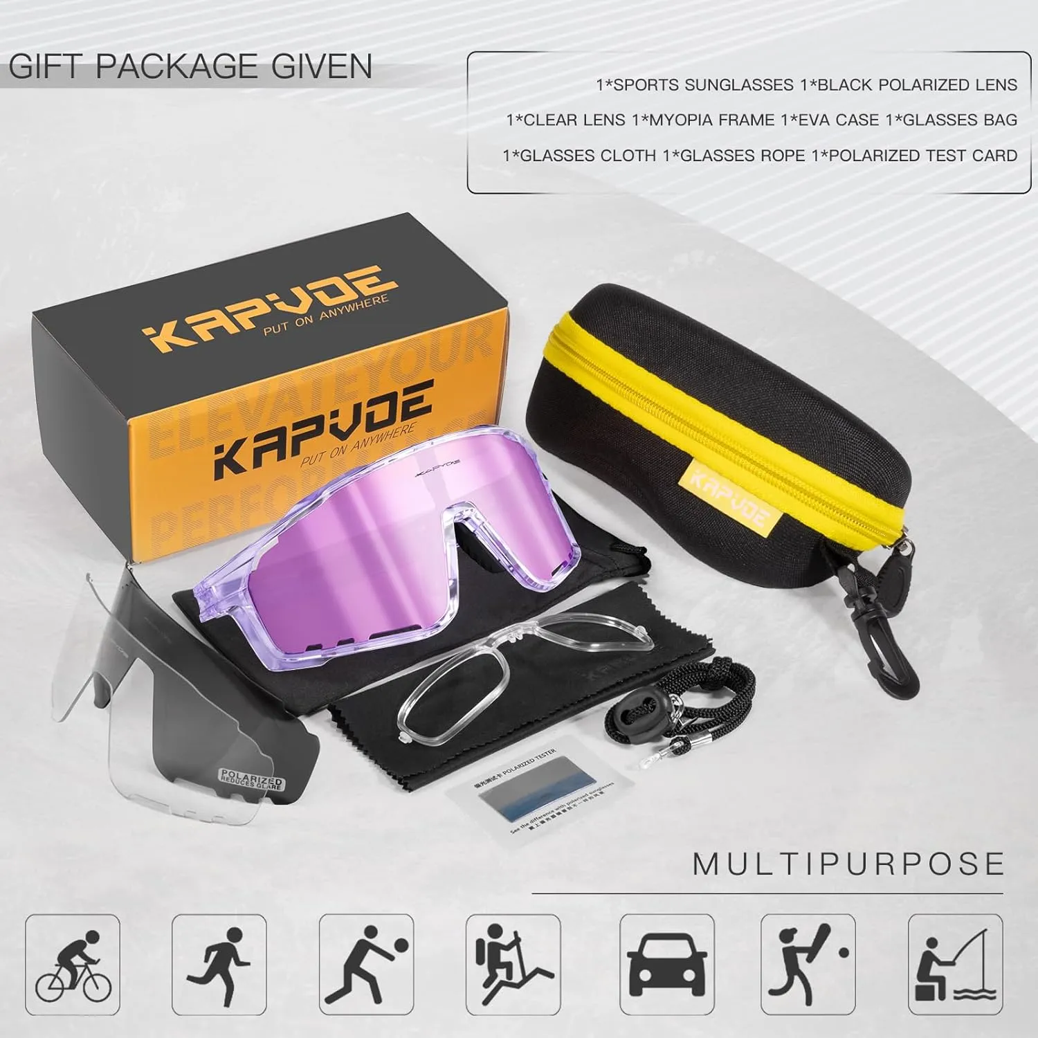 KAPVOE Polarized Cycling Glasses Men Women Mountain Bike Glasses MTB Riding TR90 Sport Sunglasses Running Bicycle K76