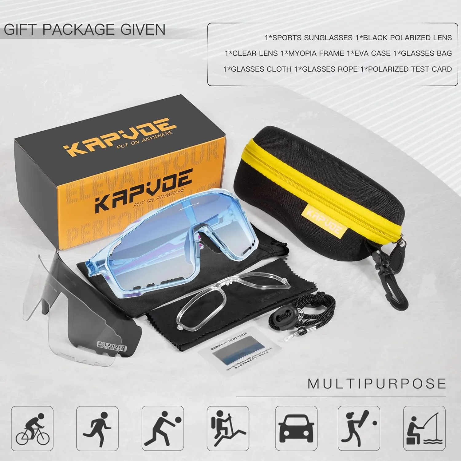 KAPVOE Polarized Cycling Glasses Men Women Mountain Bike Glasses MTB Riding TR90 Sport Sunglasses Running Bicycle K76