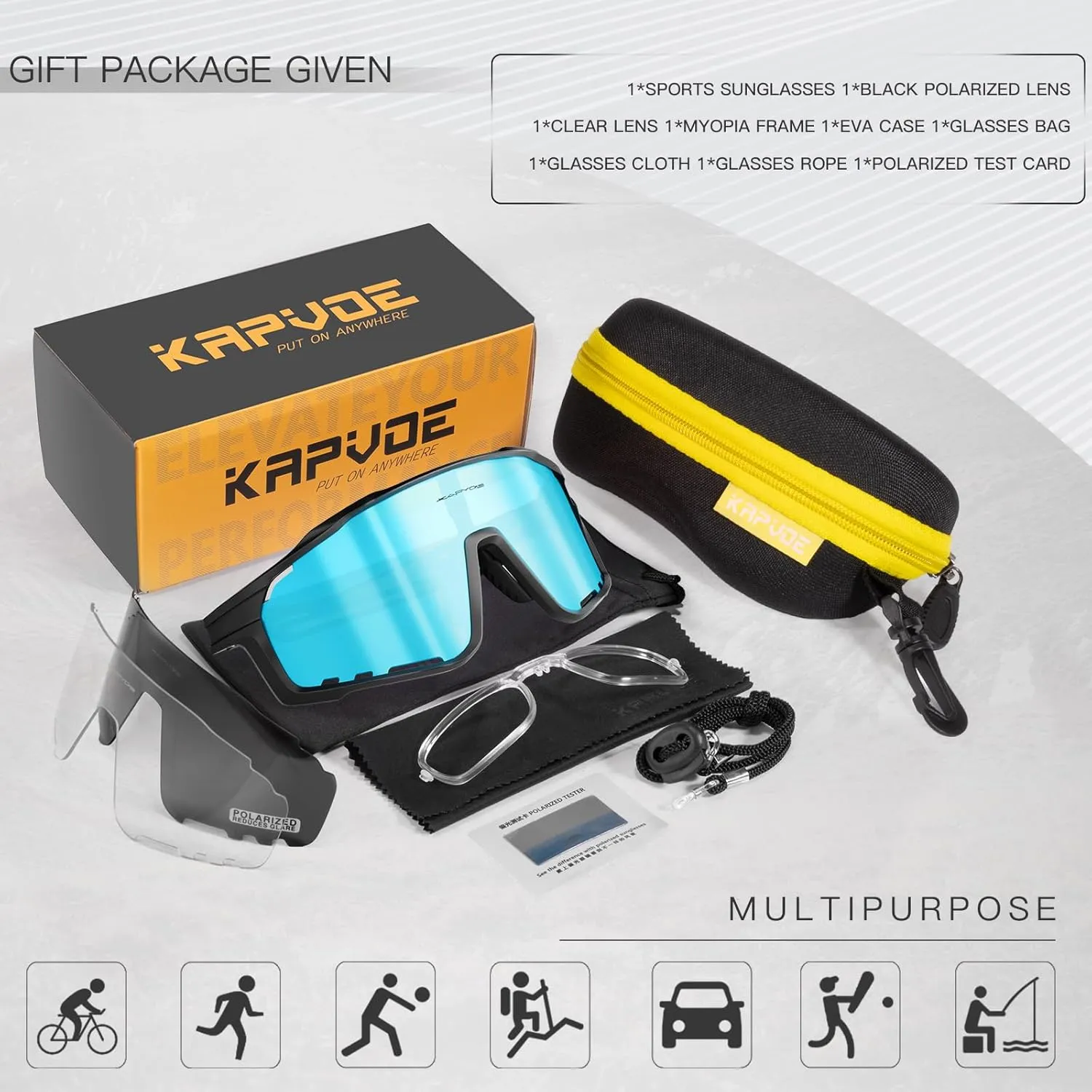 KAPVOE Polarized Cycling Glasses Men Women Mountain Bike Glasses MTB Riding TR90 Sport Sunglasses Running Bicycle K76