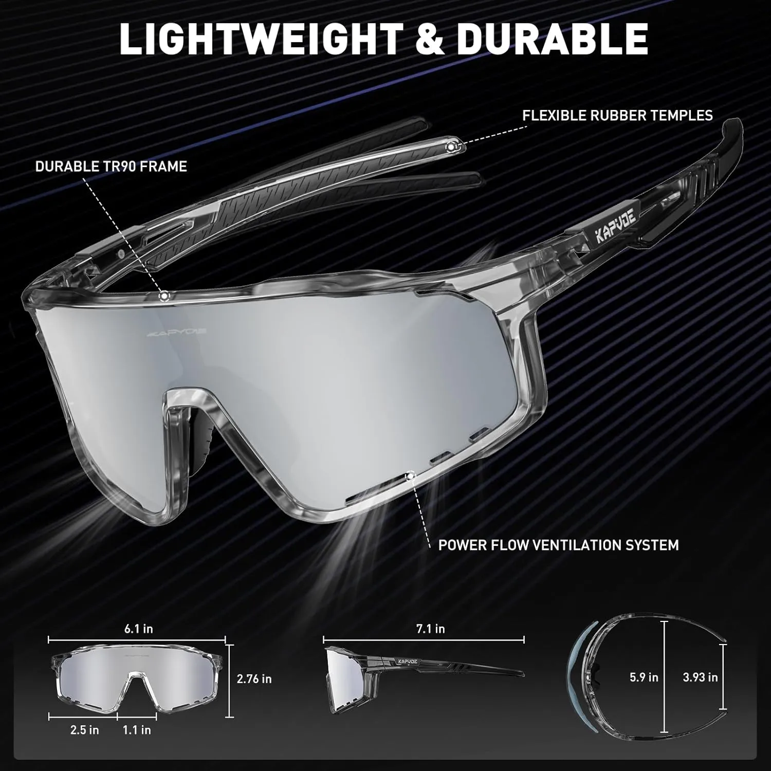 KAPVOE Polarized Cycling Glasses Men Women Mountain Bike Glasses MTB Riding TR90 Sport Sunglasses Running Bicycle K76