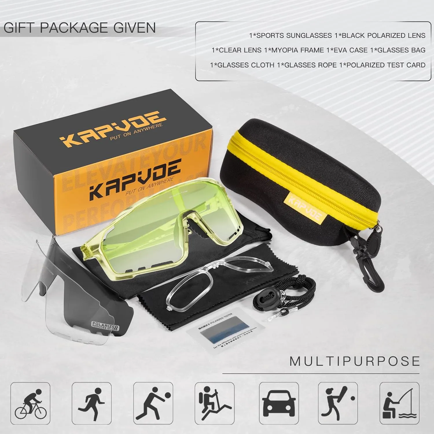 KAPVOE Polarized Cycling Glasses Men Women Mountain Bike Glasses MTB Riding TR90 Sport Sunglasses Running Bicycle K76