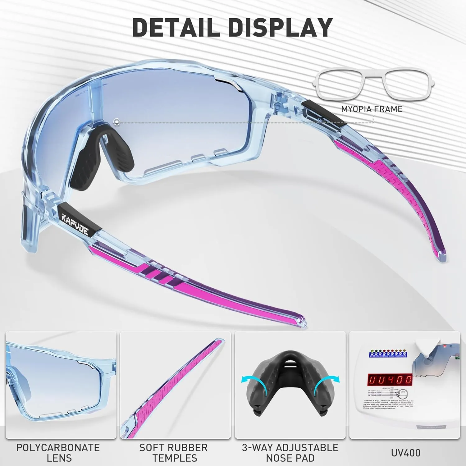 KAPVOE Polarized Cycling Glasses Men Women Mountain Bike Glasses MTB Riding TR90 Sport Sunglasses Running Bicycle K76