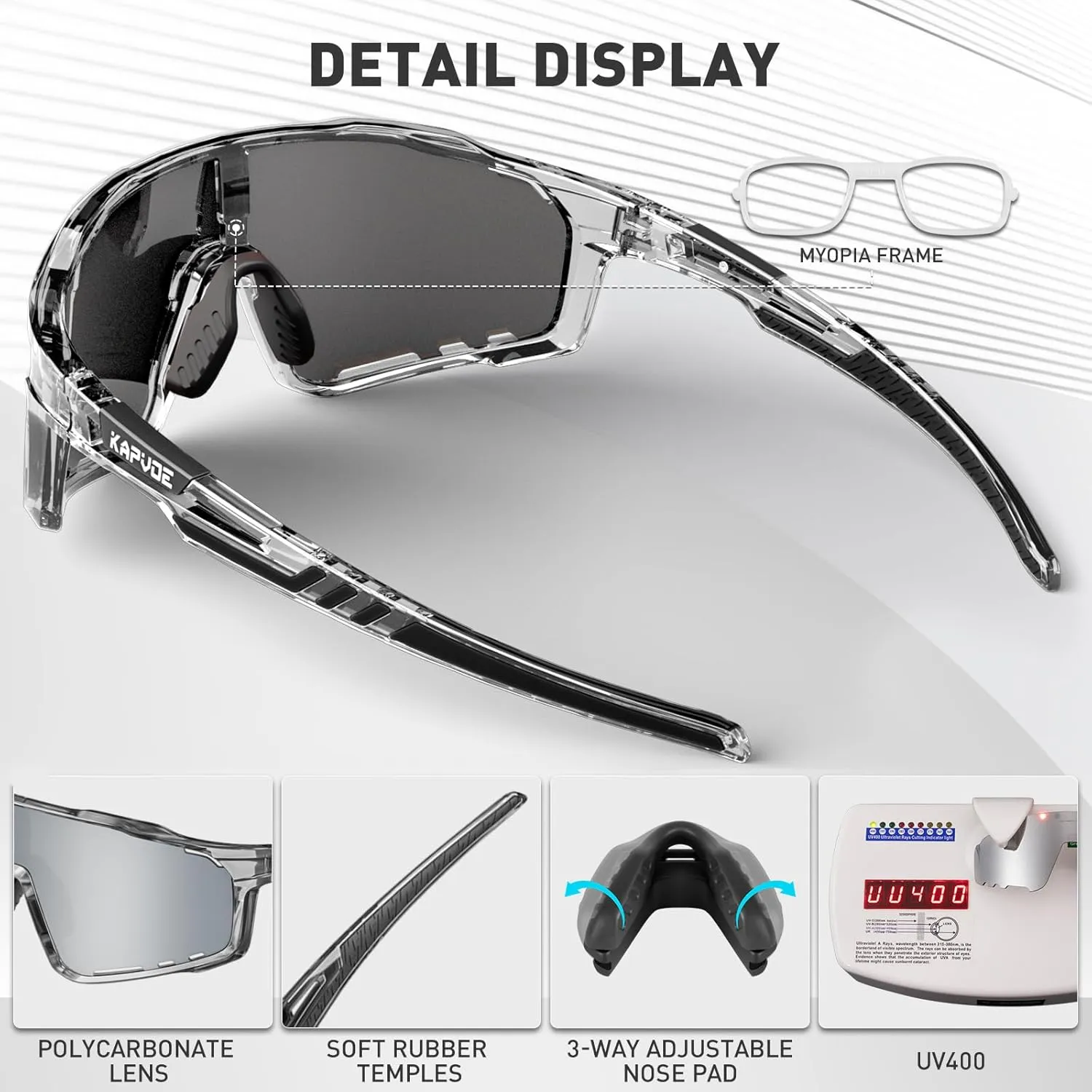 KAPVOE Polarized Cycling Glasses Men Women Mountain Bike Glasses MTB Riding TR90 Sport Sunglasses Running Bicycle K76