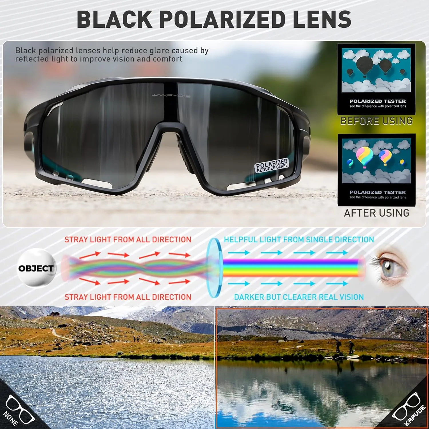 KAPVOE Polarized Cycling Glasses Men Women Mountain Bike Glasses MTB Riding TR90 Sport Sunglasses Running Bicycle K76