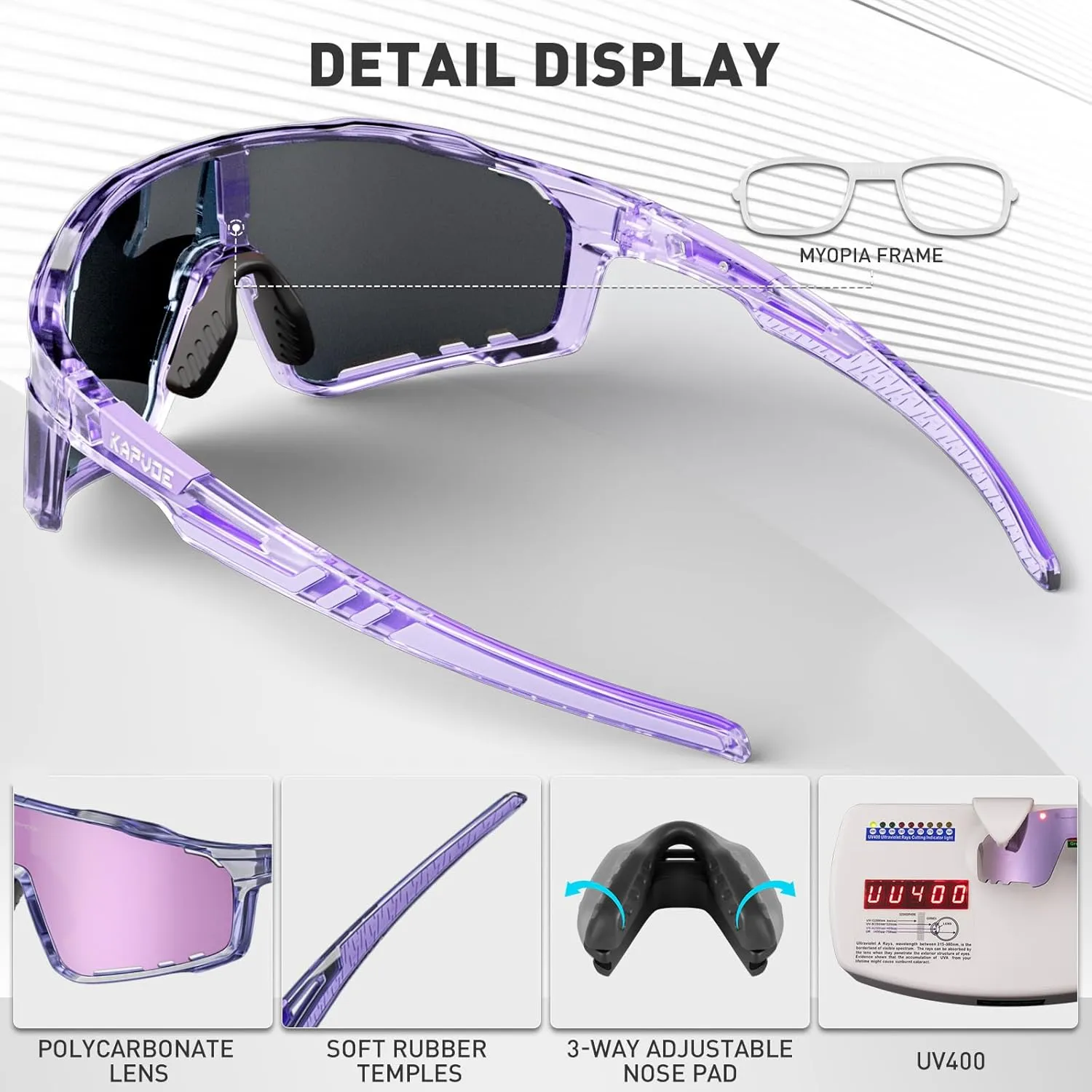 KAPVOE Polarized Cycling Glasses Men Women Mountain Bike Glasses MTB Riding TR90 Sport Sunglasses Running Bicycle K76