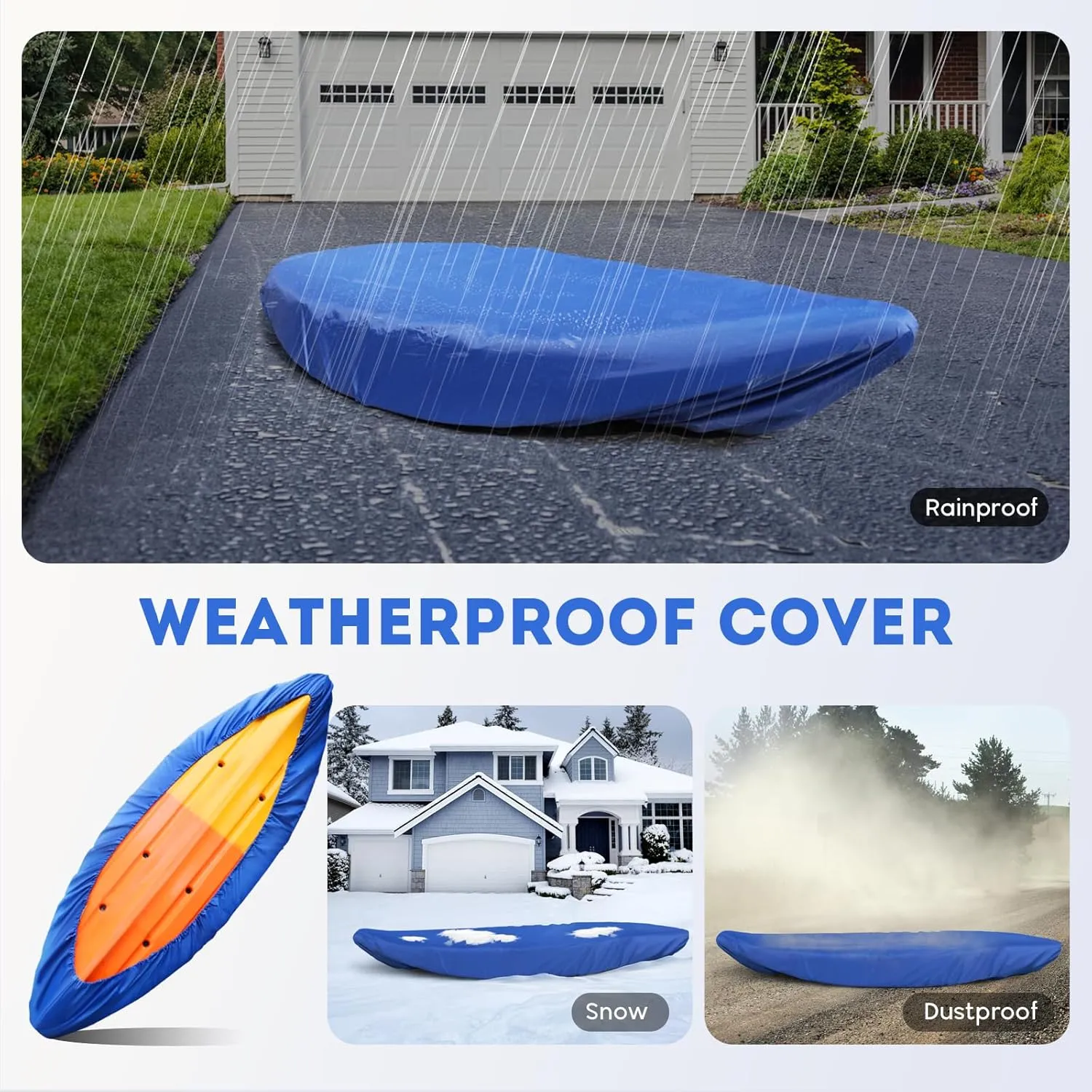 Kayak Cover Waterproof Kayak Canoe Cover Storage Dust Cover UV Protection Paddle Board Cover Fishing Boat Sunblock Shield for Outdoor Storage
