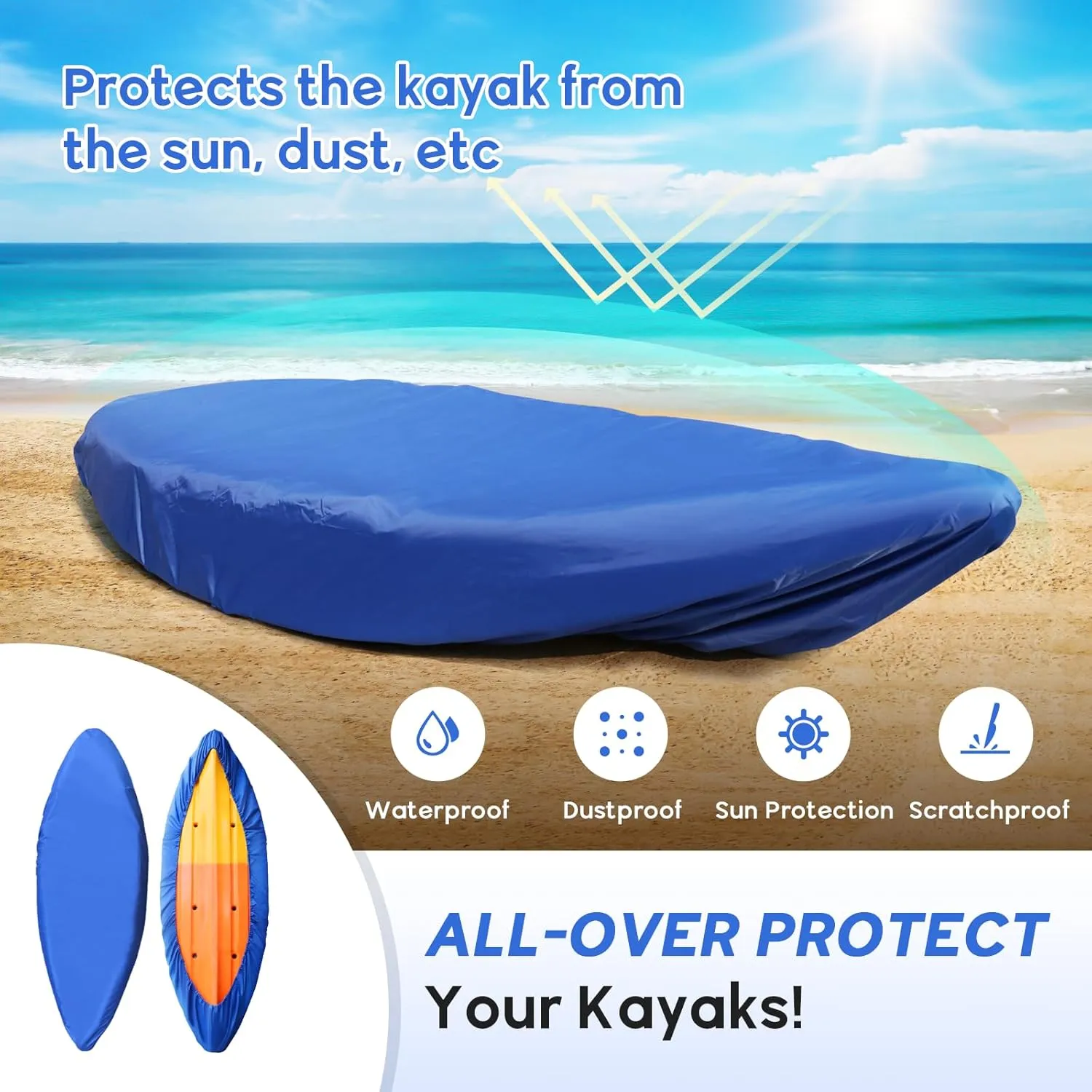 Kayak Cover Waterproof Kayak Canoe Cover Storage Dust Cover UV Protection Paddle Board Cover Fishing Boat Sunblock Shield for Outdoor Storage