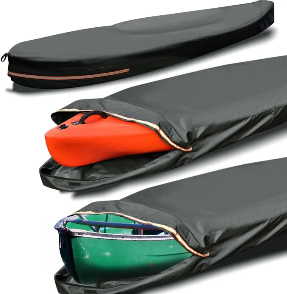 Kayak Covers 16ft 600D Tear Resistant Trailerable Kayak Cover for Outdoor Storage, Waterproof & UV-Proof Heavy Duty Canoe Cover for Indoor/Outdoor Storage(Grey) Fit 16-18ft Kayak Storage