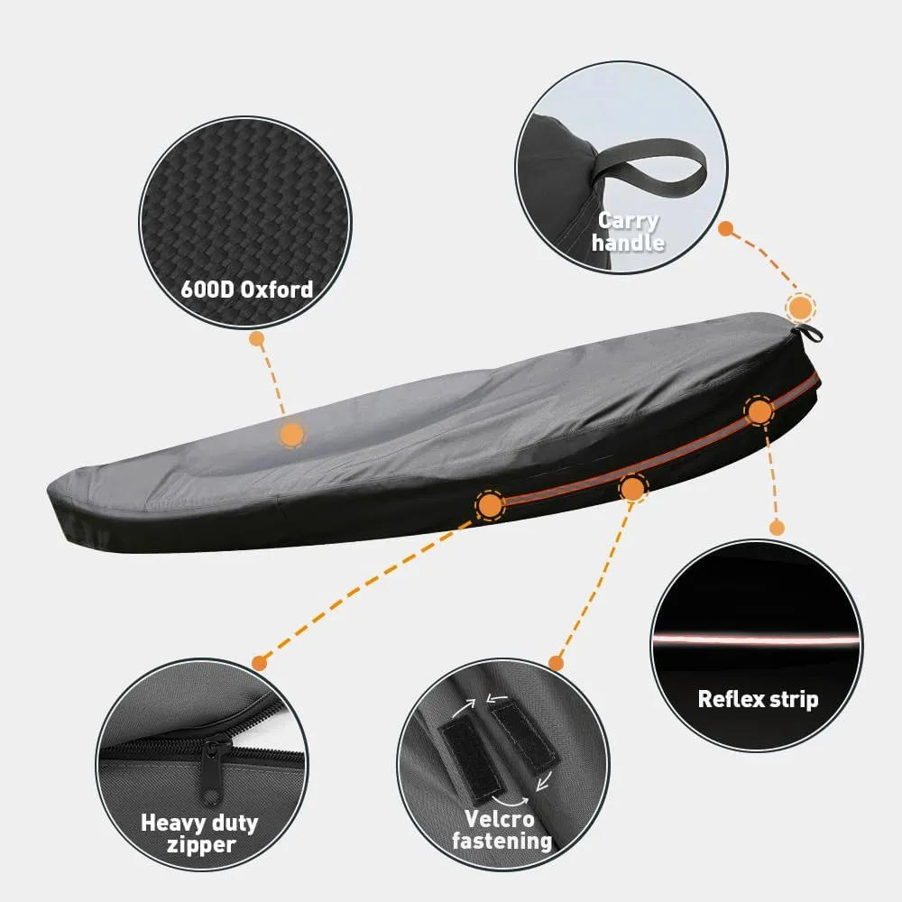 Kayak Covers 16ft 600D Tear Resistant Trailerable Kayak Cover for Outdoor Storage, Waterproof & UV-Proof Heavy Duty Canoe Cover for Indoor/Outdoor Storage(Grey) Fit 16-18ft Kayak Storage
