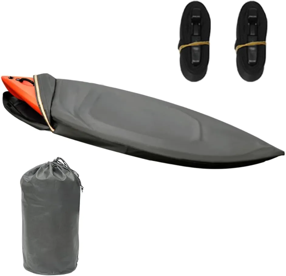Kayak Covers 16ft 600D Tear Resistant Trailerable Kayak Cover for Outdoor Storage, Waterproof & UV-Proof Heavy Duty Canoe Cover for Indoor/Outdoor Storage(Grey) Fit 16-18ft Kayak Storage