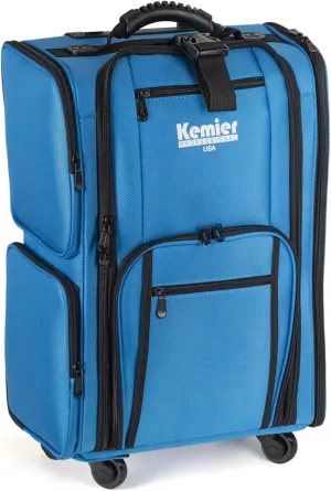 Kemier Rolling Makeup Train Case - Professional Makeup Travel Case Portable Artist Cosmetic Trolley Soft Side Nylon Large Capacity Organizer Storage bag with Wheels Blue