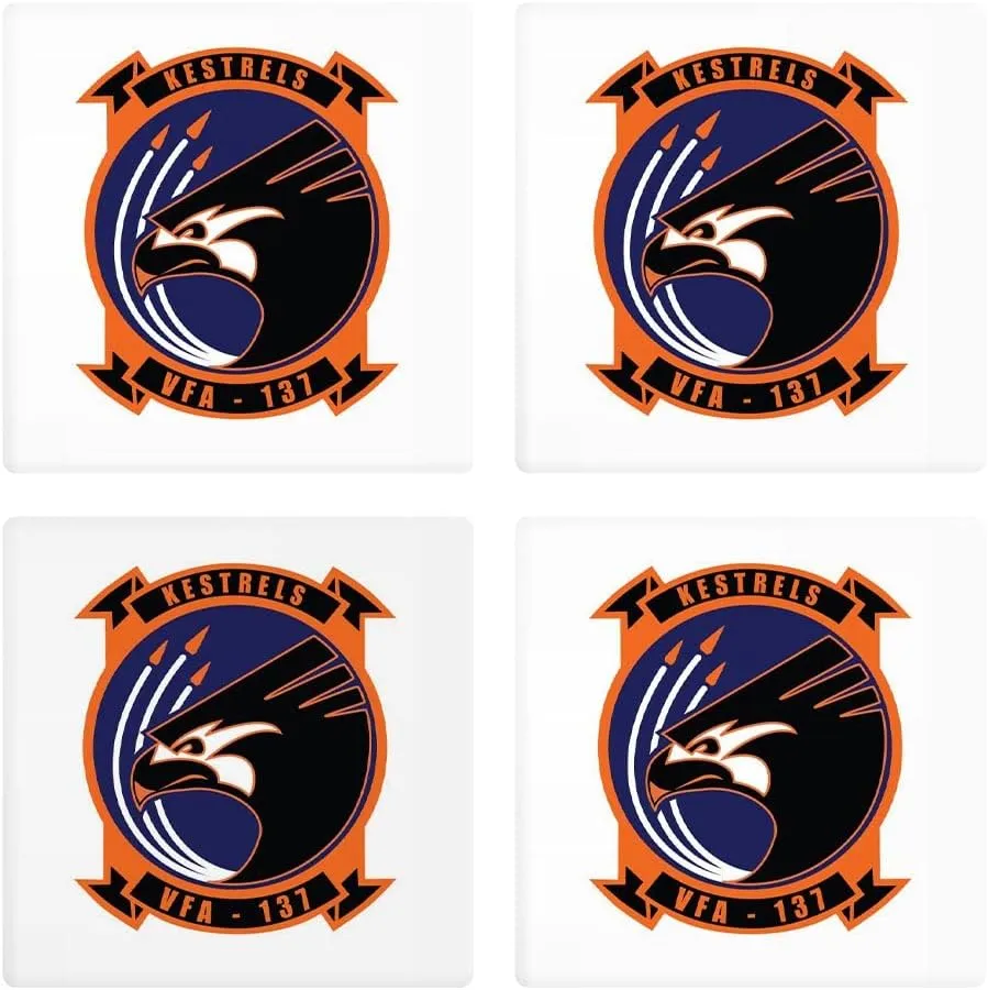 Kestrels (VFA-137), Joyride Home Decor, 4 Ceramic Coasters, 4-inch Square Drink Coasters, Set of 4, Non-Slip Cork Back, Protects Surfaces, Express Your Style.