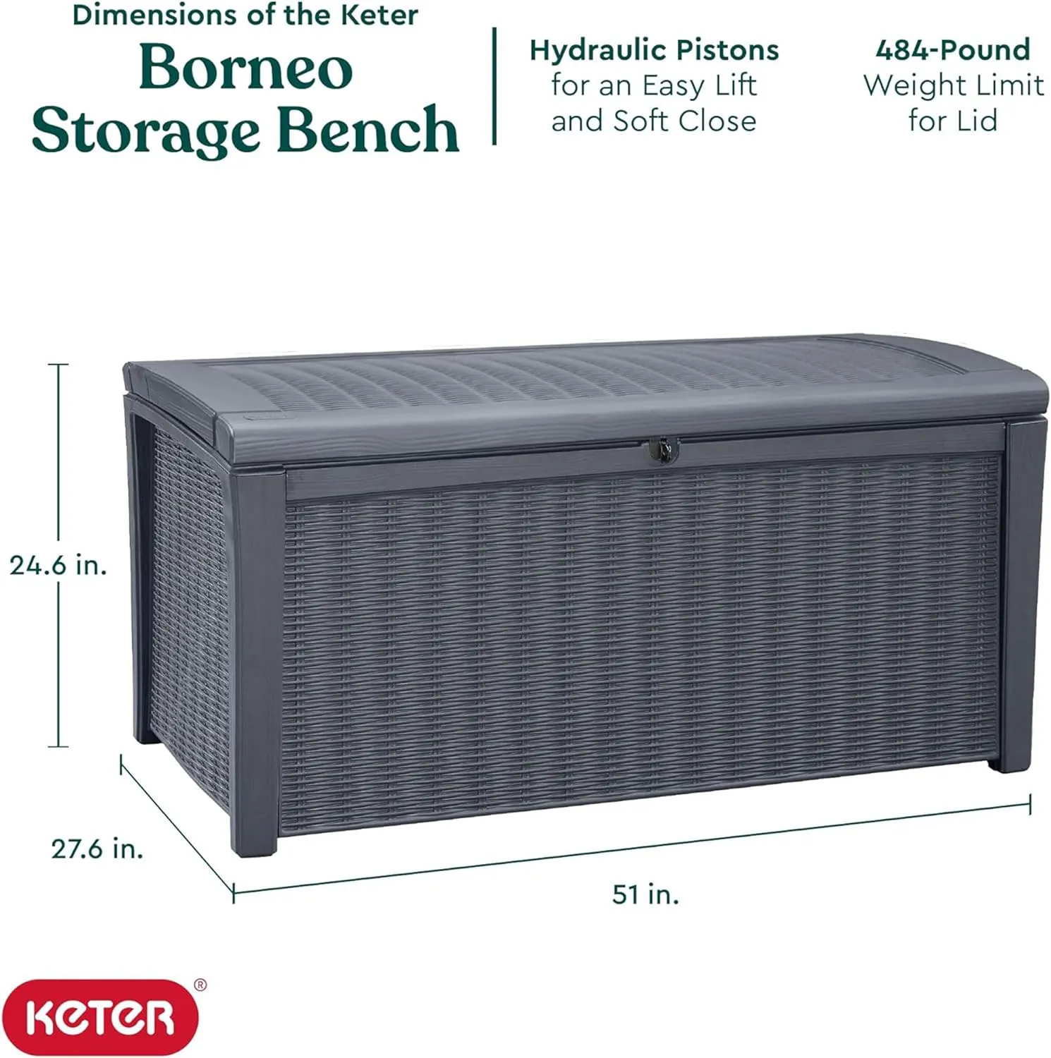 Keter Outdoor Storage Deck Box, 110 Gallon Waterproof Patio Bin, Borneo, Grey