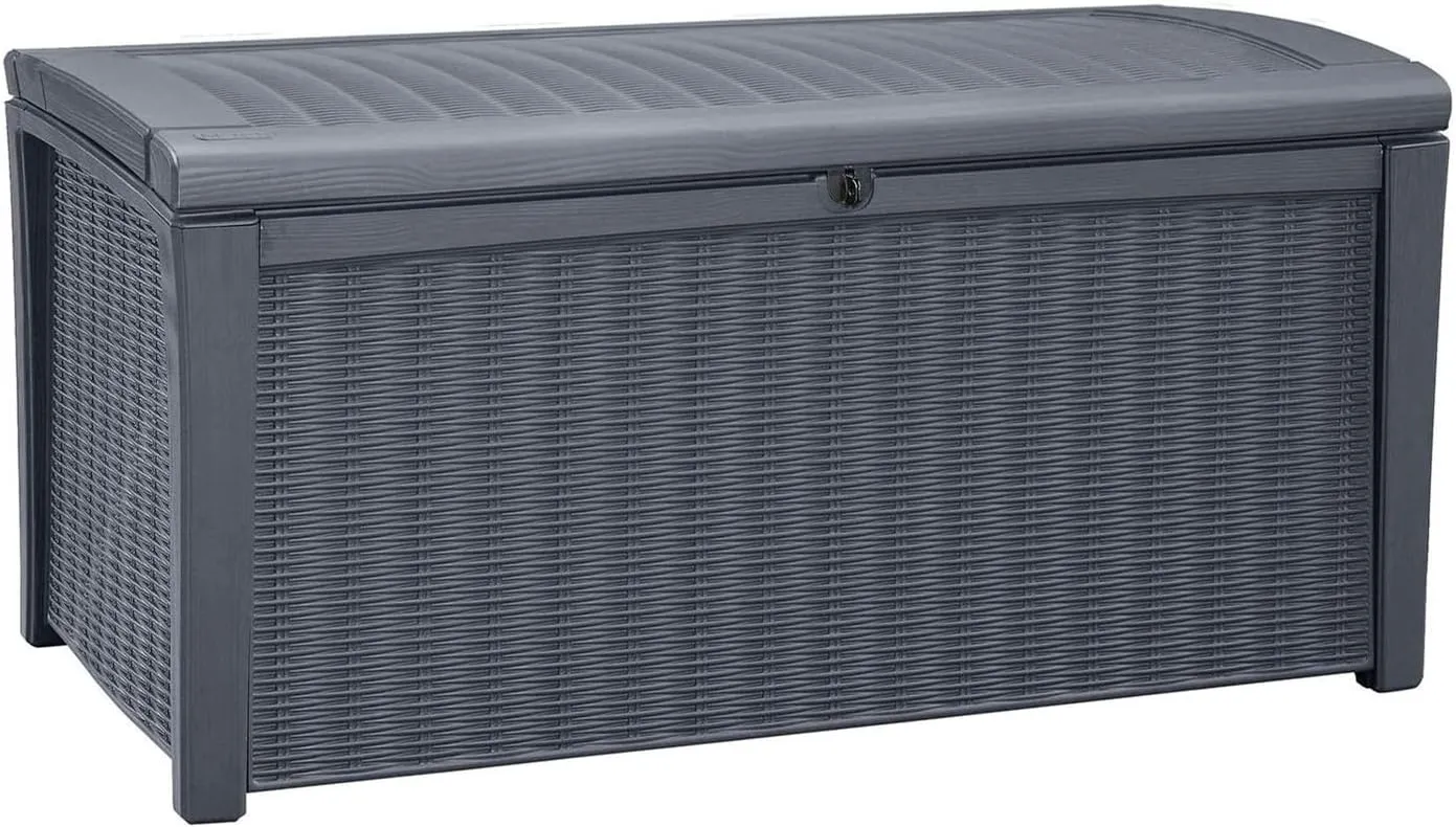 Keter Outdoor Storage Deck Box, 110 Gallon Waterproof Patio Bin, Borneo, Grey