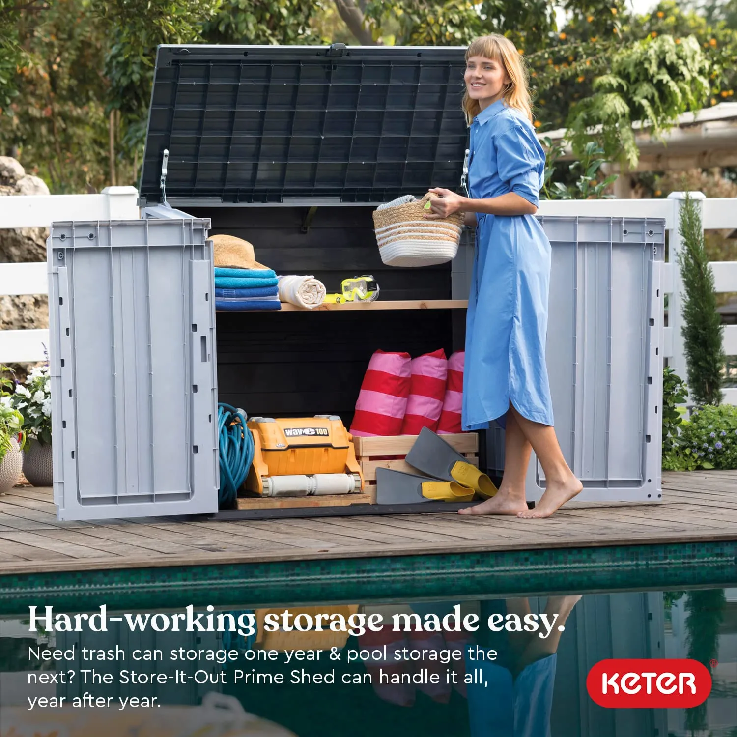 Keter Store-It-Out Prime 4.3 x 3.7 ft. Outdoor Resin Storage Shed with Easy Lift Hinges, Perfect for Yard Tools, Pool Toys and Garden Accessories,