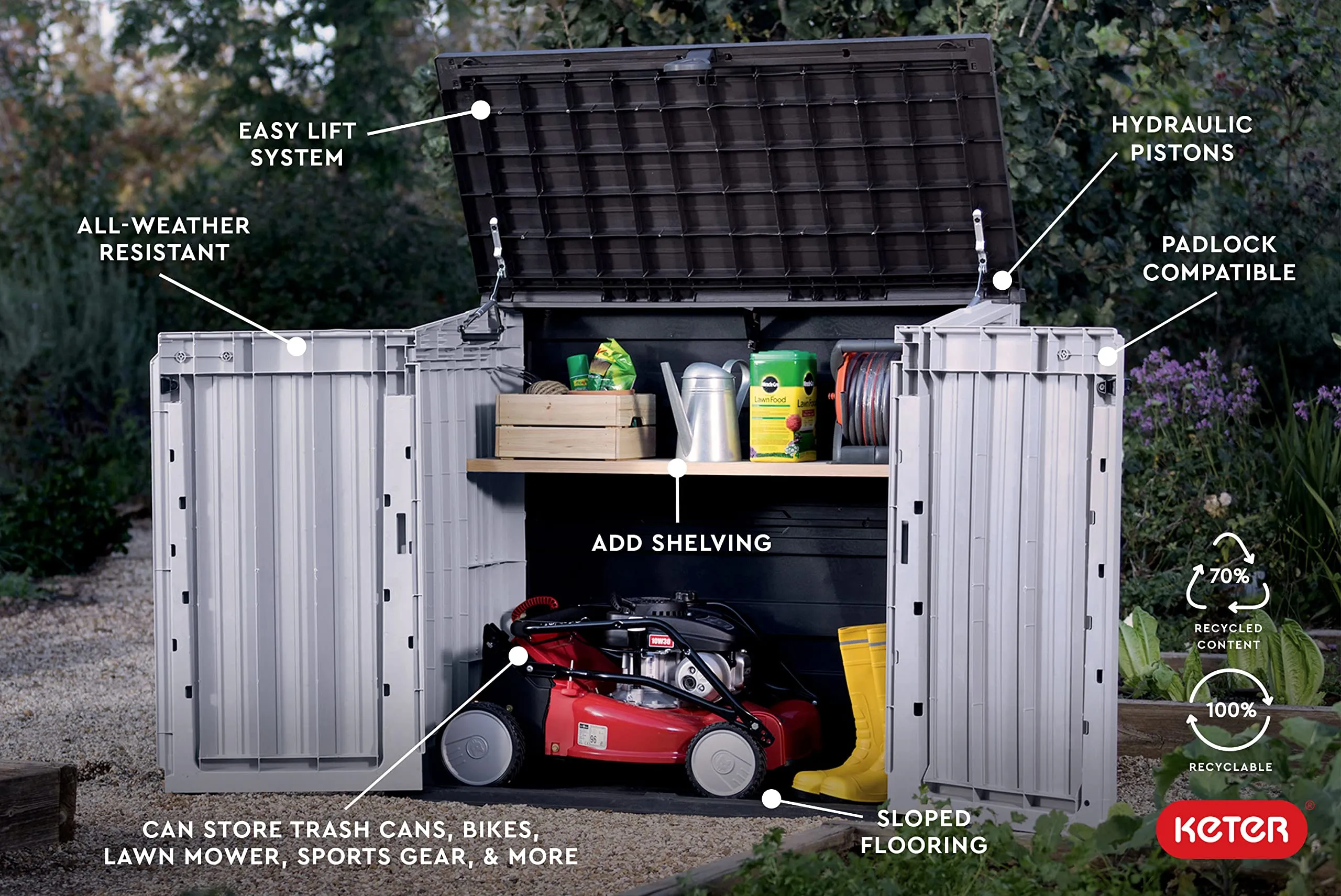 Keter Store-It-Out Prime 4.3 x 3.7 ft. Outdoor Resin Storage Shed with Easy Lift Hinges, Perfect for Yard Tools, Pool Toys and Garden Accessories,