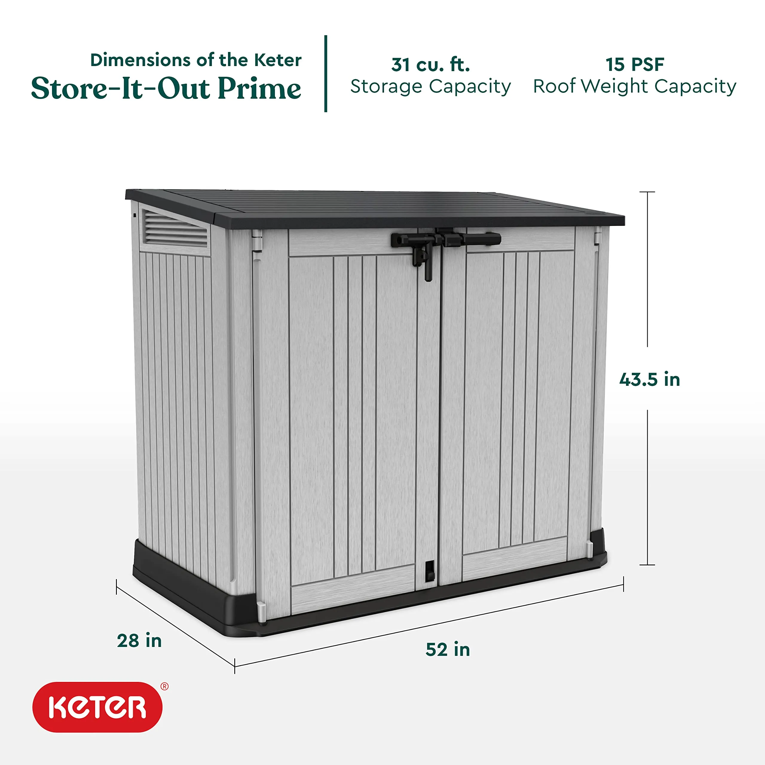 Keter Store-It-Out Prime 4.3 x 3.7 ft. Outdoor Resin Storage Shed with Easy Lift Hinges, Perfect for Yard Tools, Pool Toys and Garden Accessories,