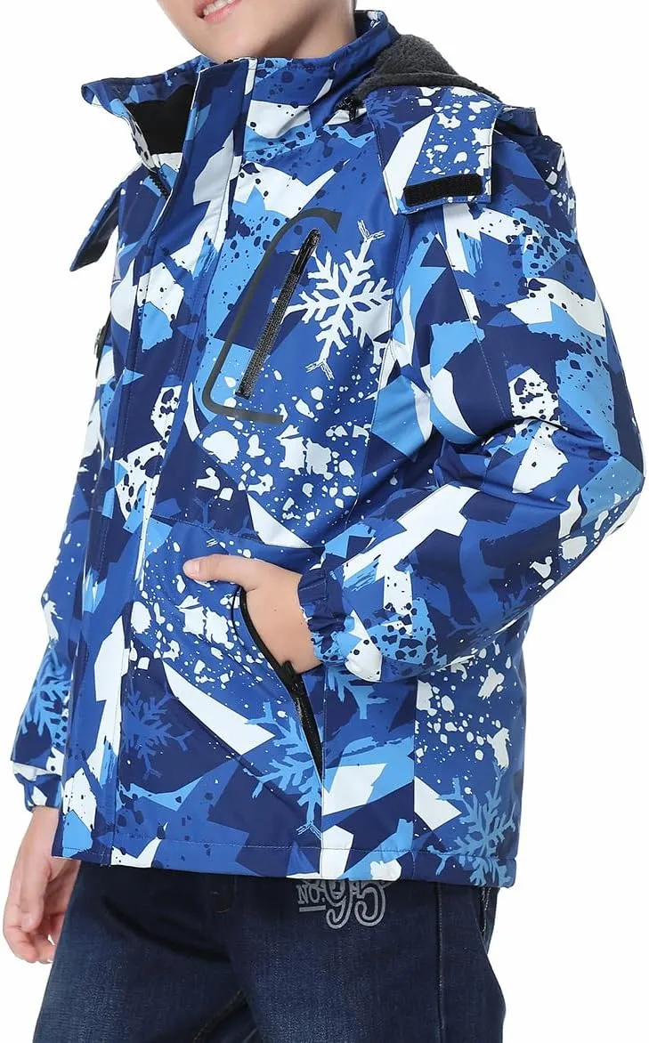Kid's Ski Jacket Waterproof Winter Coat Boy's and Girl's Fleece Snowboarding Jackets with Detachable Hood