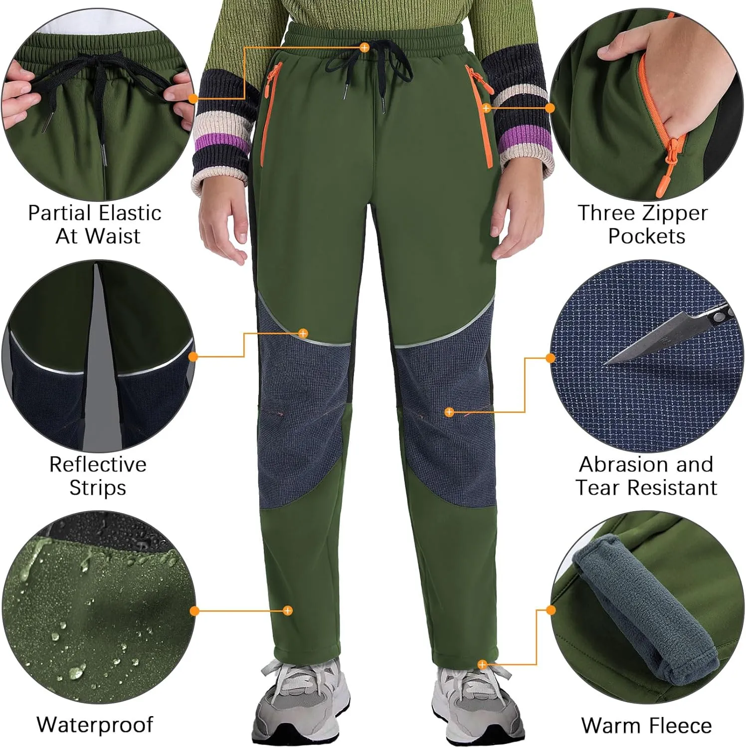 Kids Snow Ski Pants Hiking Boys Girls Outdoor Waterproof Windproof Fleece Warm Snowboard Pants