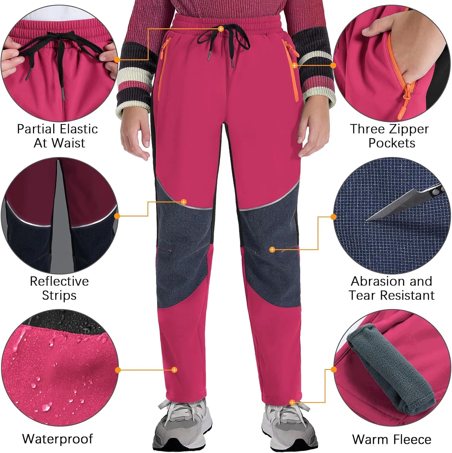 Kids Snow Ski Pants Hiking Boys Girls Outdoor Waterproof Windproof Fleece Warm Snowboard Pants