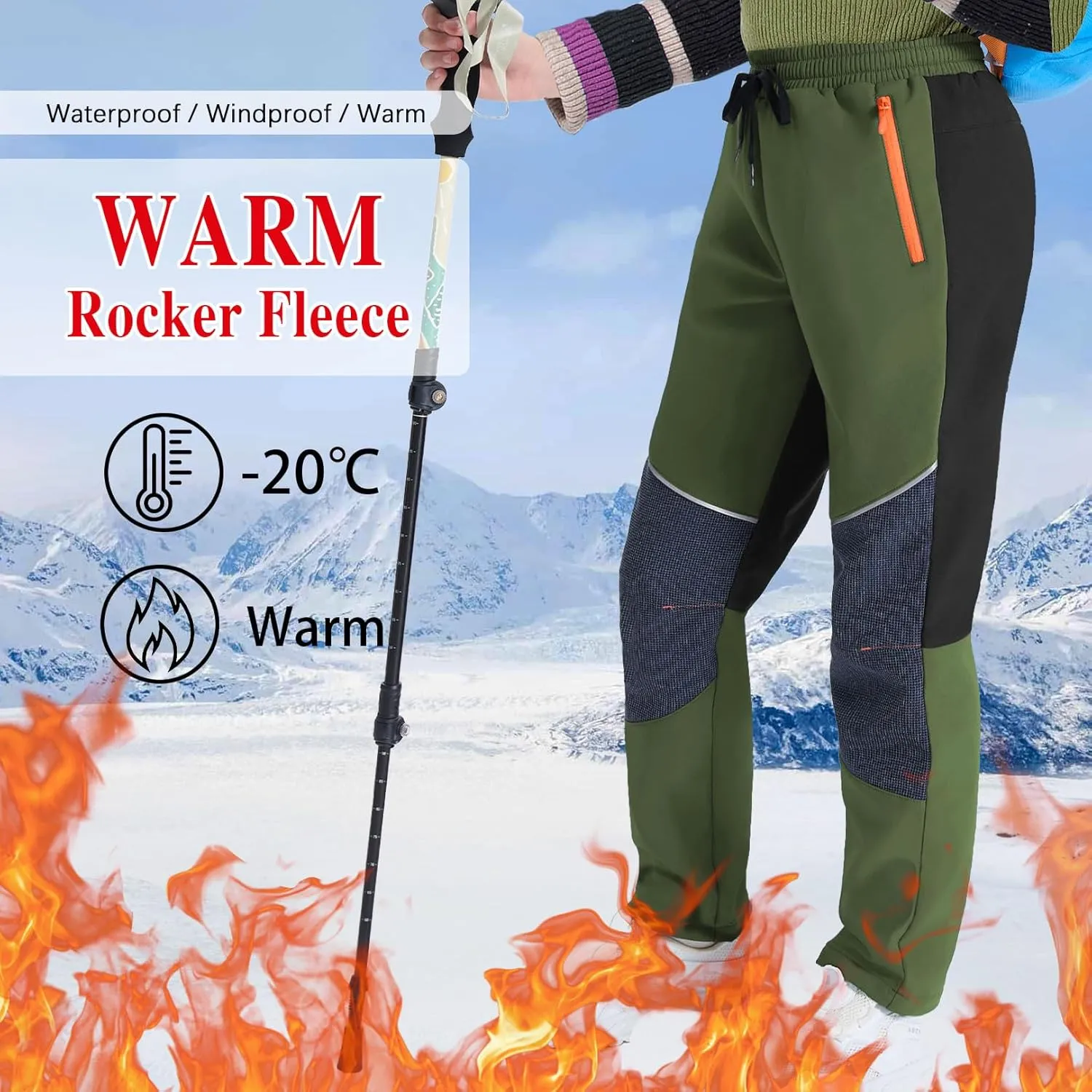 Kids Snow Ski Pants Hiking Boys Girls Outdoor Waterproof Windproof Fleece Warm Snowboard Pants