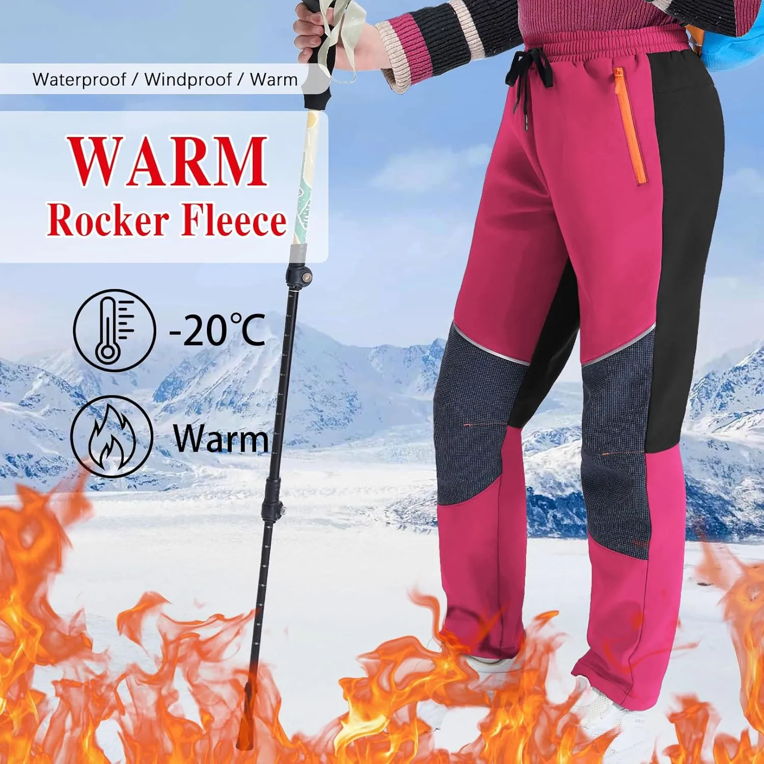 Kids Snow Ski Pants Hiking Boys Girls Outdoor Waterproof Windproof Fleece Warm Snowboard Pants