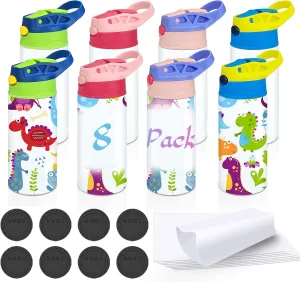 Kids Sublimation Tumbler,8 PACK 12oz Stainless Steel Sublimation Sippy Cup,Double Wall Insulated Kids Tumbler with Handle,Spill Proof lid,Shrink Films,Silicone Bottoms,for Water,Drinks